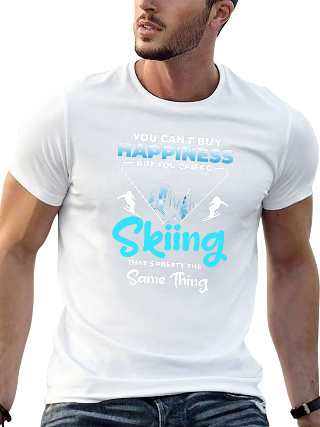 Black Skiing Happiness Graphic Tee - Black Cotton Comfort view 13