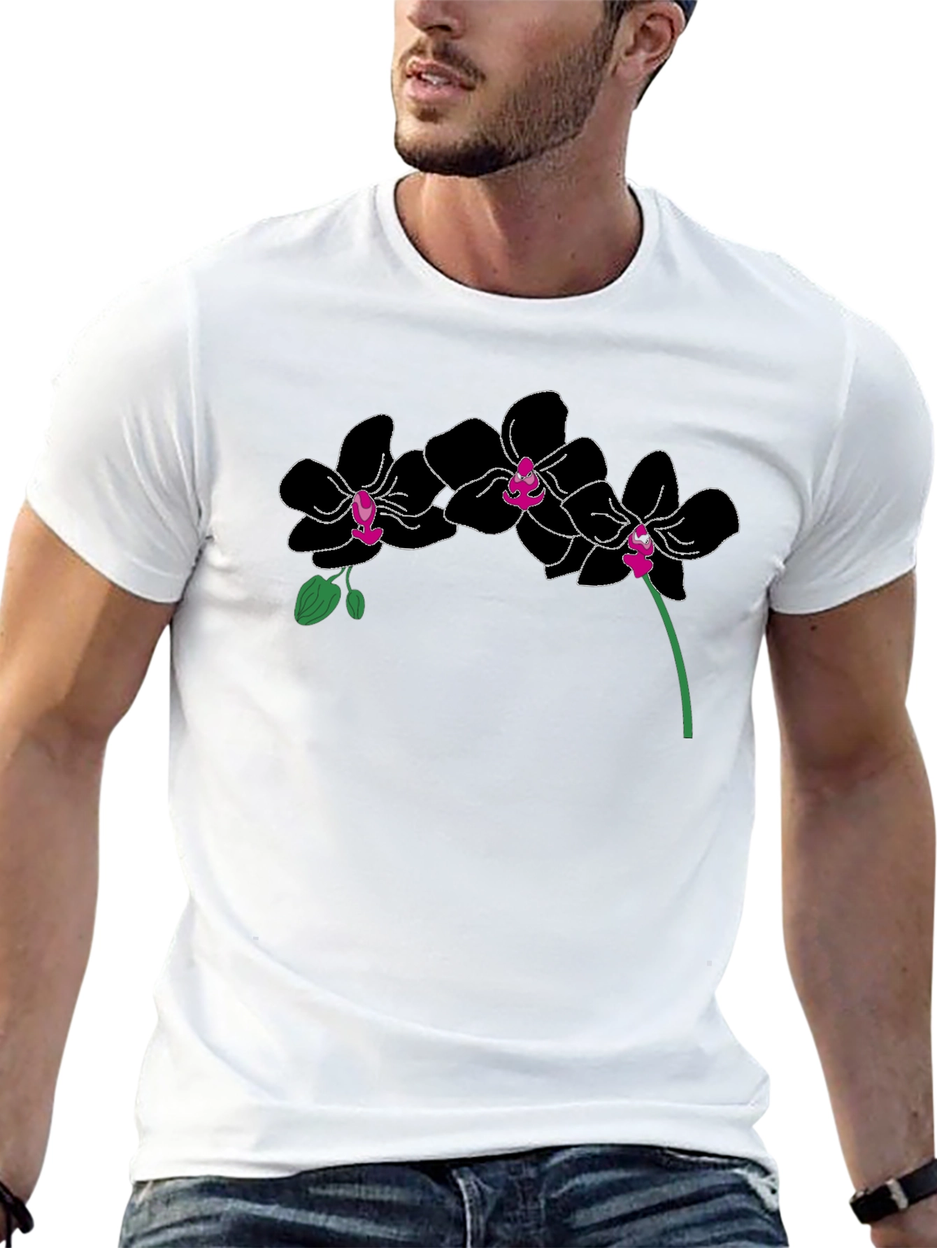 Black Black Orchid Graphic T-Shirt - Modern Floral Design view 13