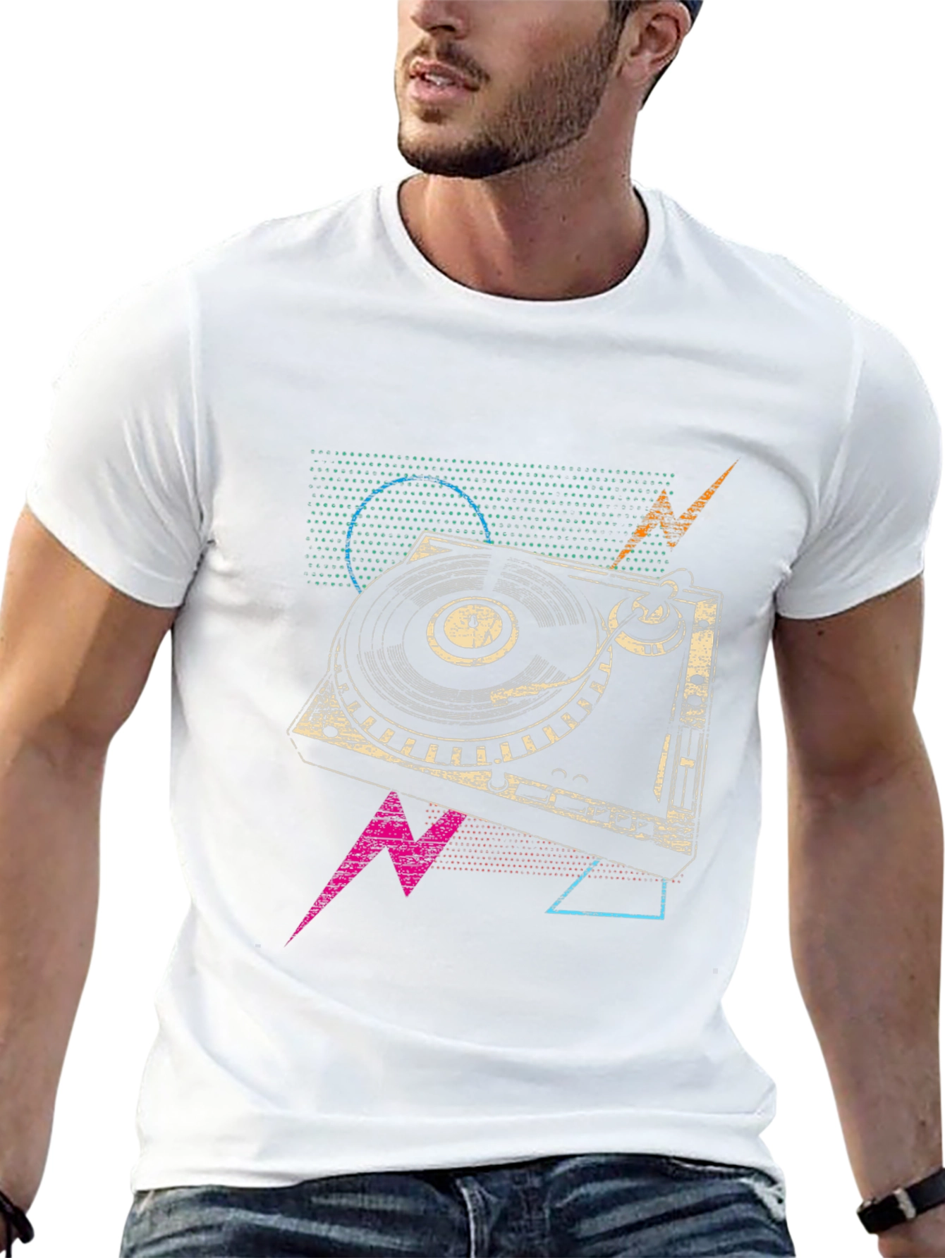 Black Retro Turntable Graphic Tee - Vintage DJ Style view 13