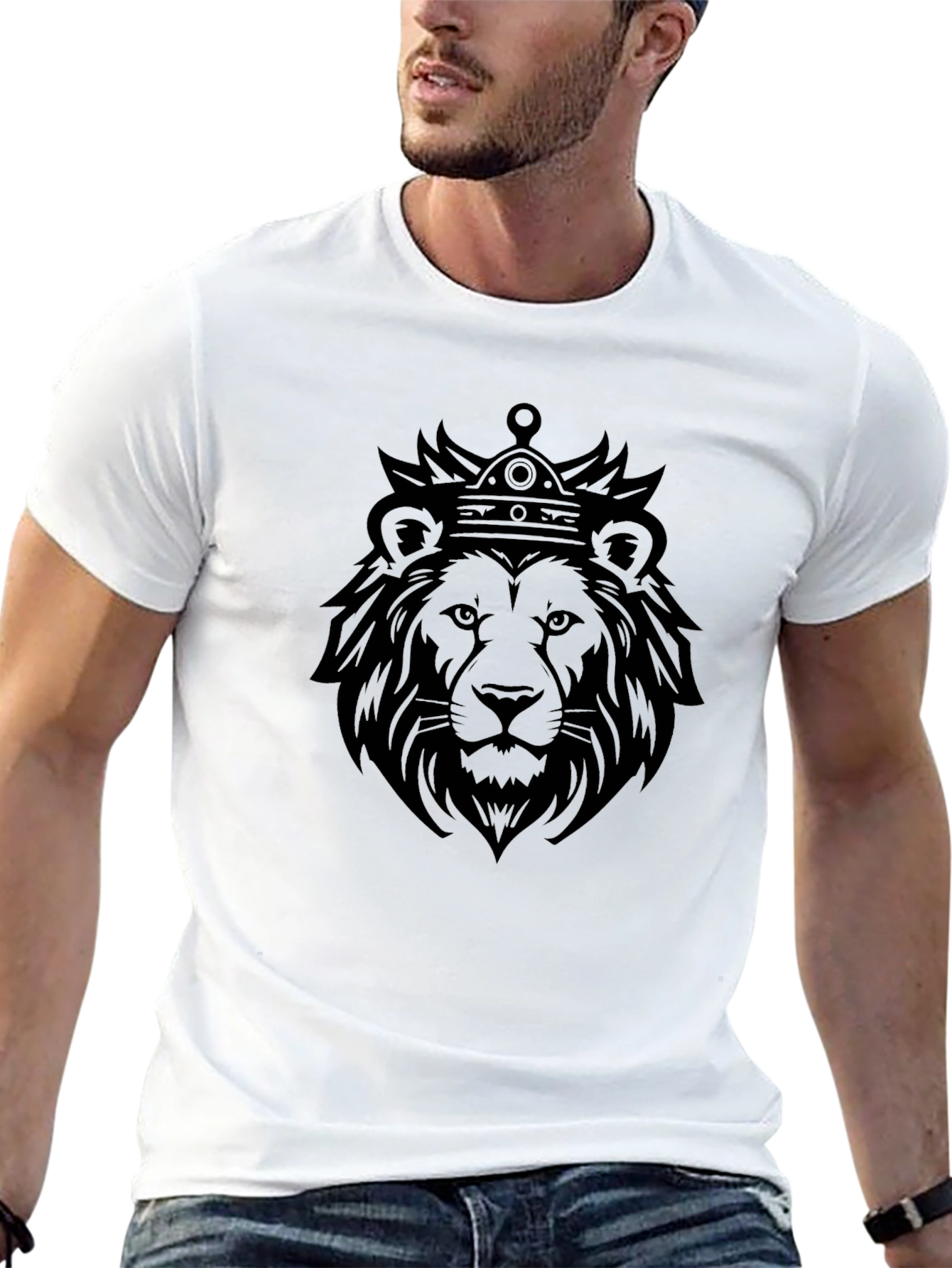 Black King Lion Graphic Print T-Shirt - Stylish Crew Neck Tee view 13