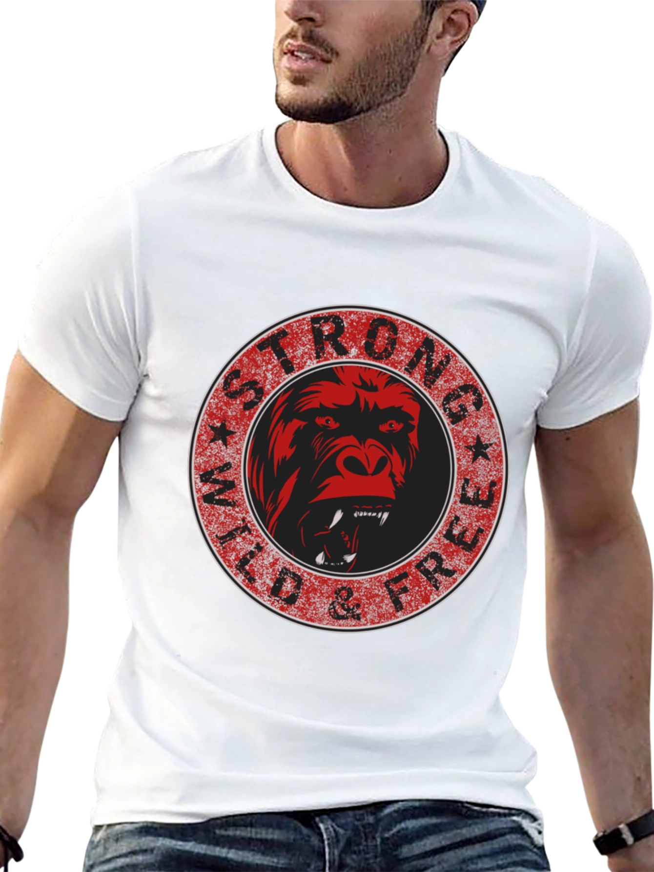 Black Strong Wild & Free Gorilla Graphic Tee view 13