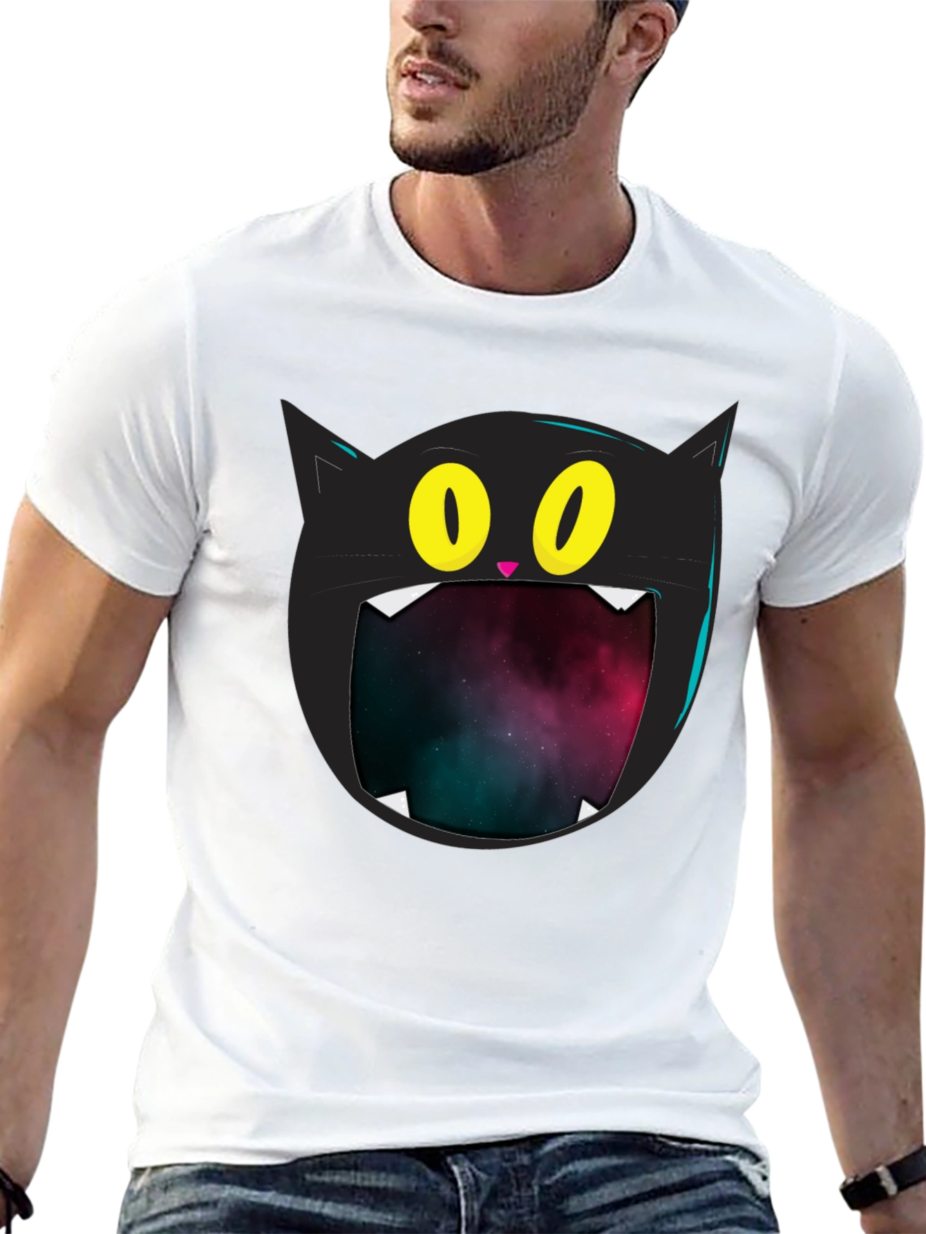 Black Cosmic Cat T-Shirt - Black Graphic Tee view 13