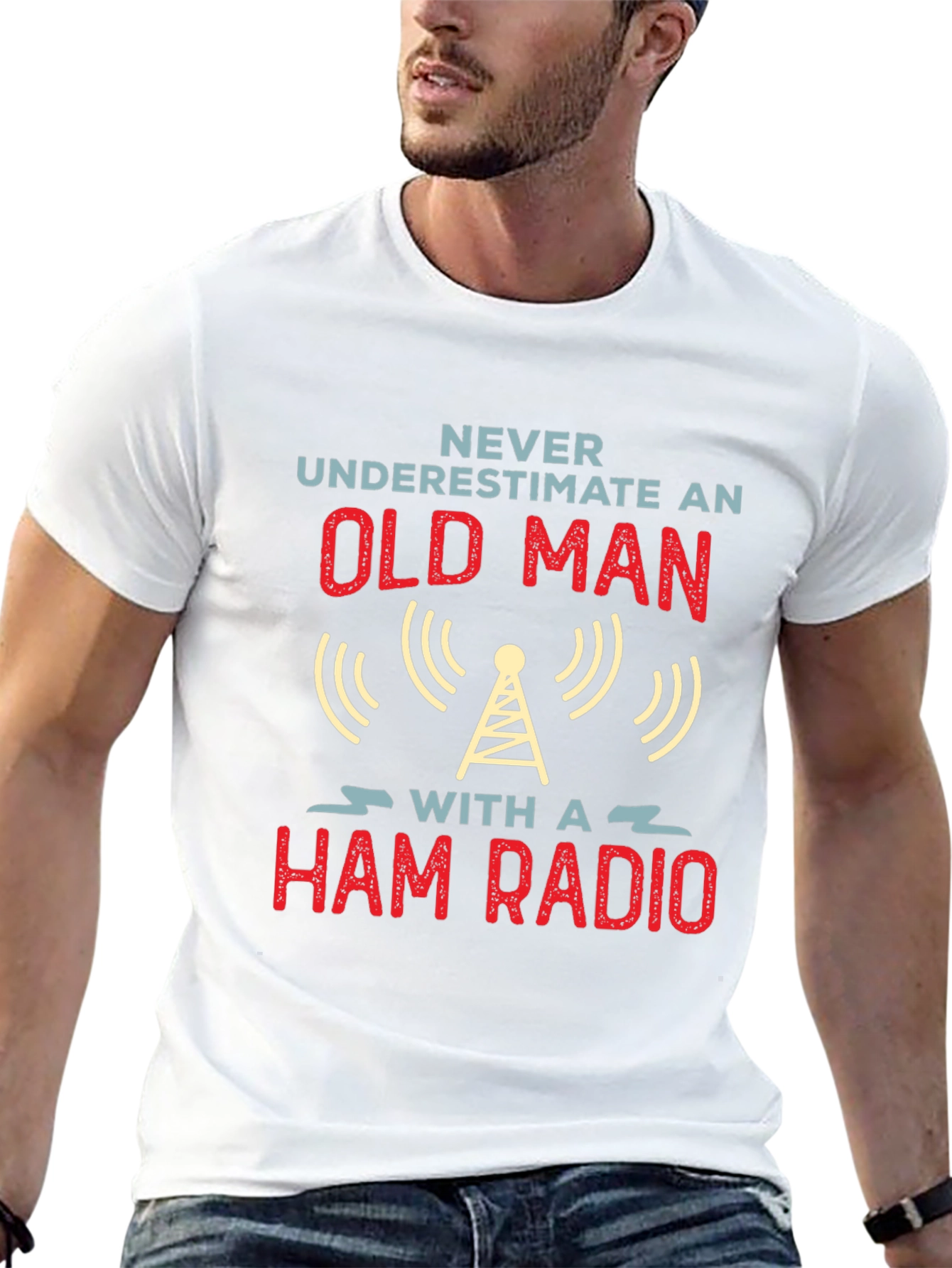 Black Never Underestimate an Old Man Ham Radio T-Shirt view 13