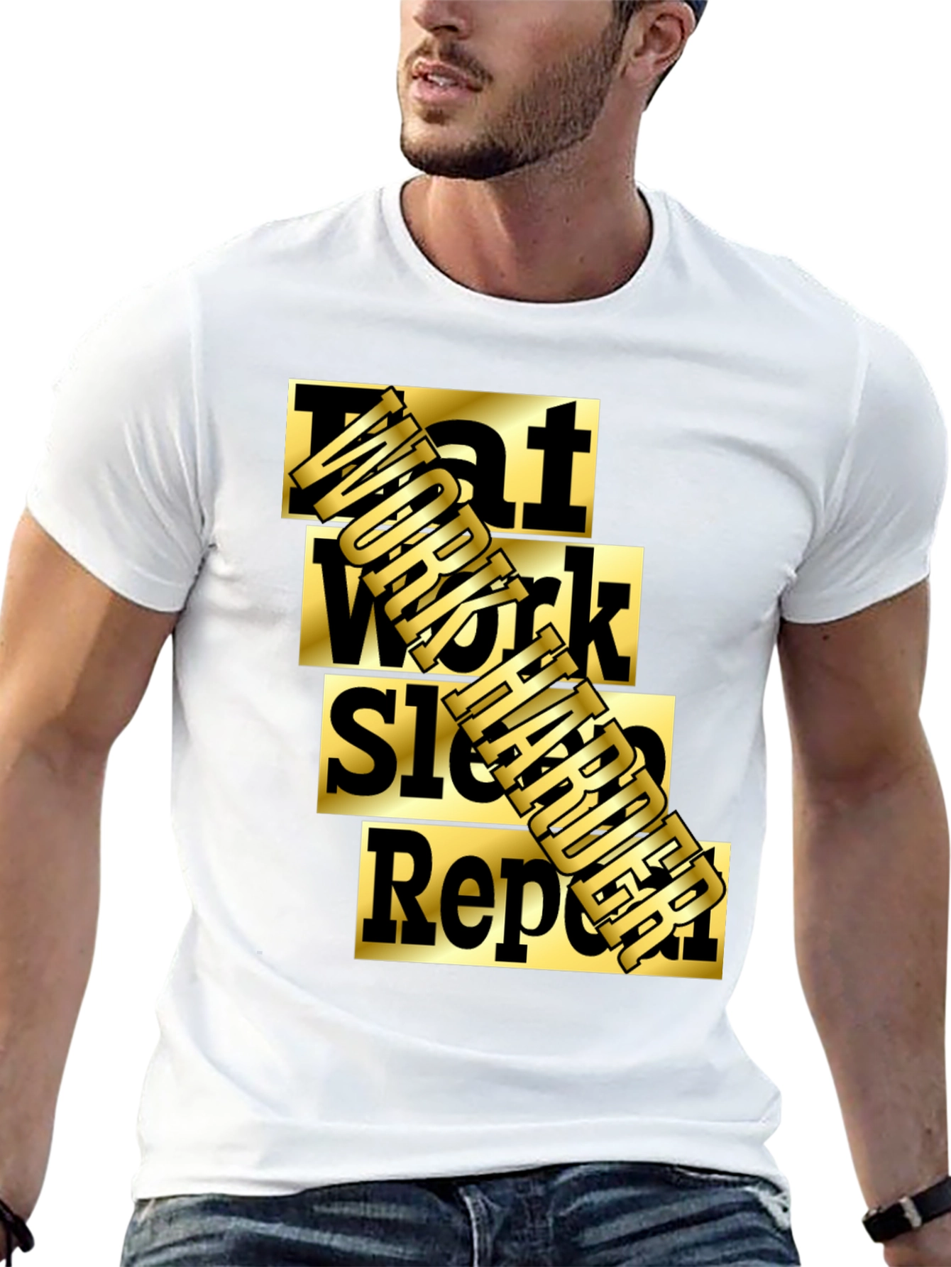 Black Eat Work Sleep Burger Repeat Graphic T-Shirt view 13