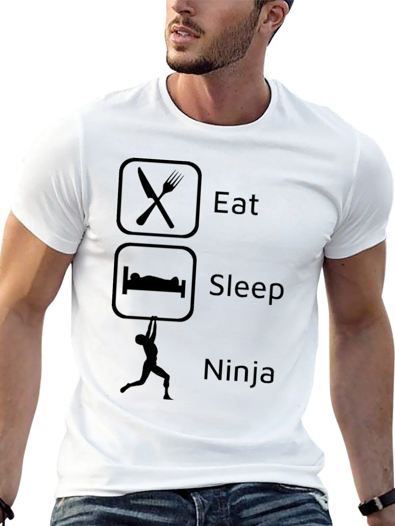 Black Eat Sleep Ninja T-Shirt - Black Graphic Tee view 13