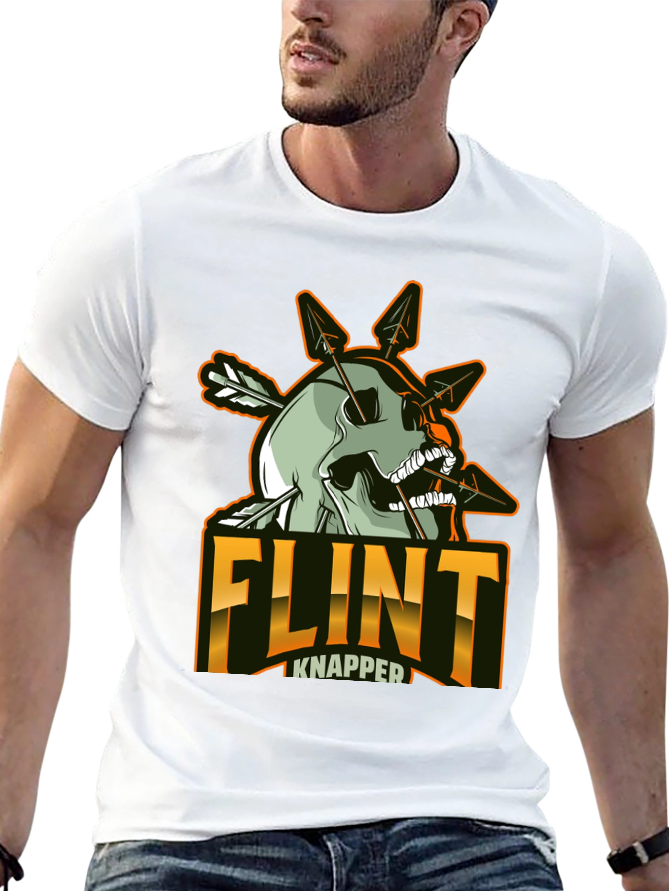 Black Flint Knapper Skull Arrow T-Shirt view 13