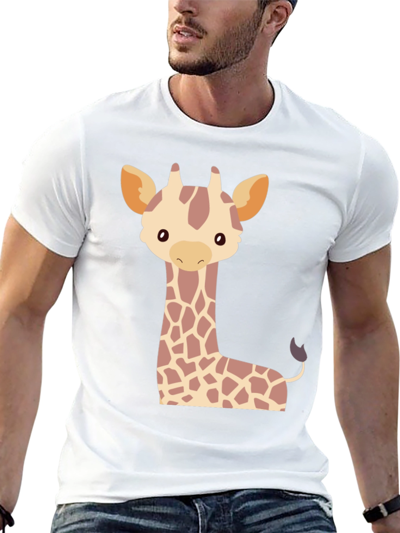 Black Cute Giraffe Graphic Tee - Black Cotton T-Shirt view 13
