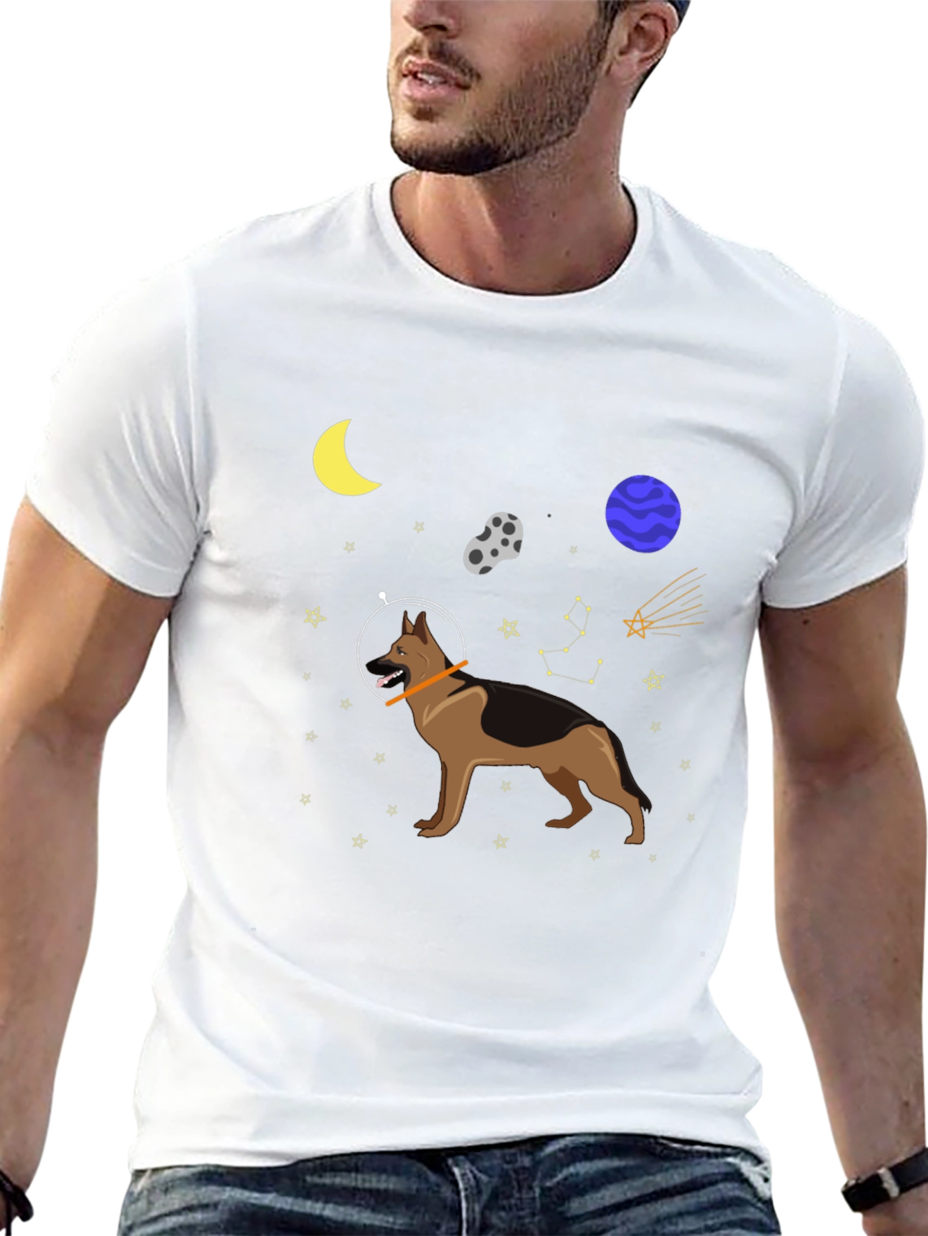Black Space Dog Graphic Tee - Astronaut German Shepherd T-Shirt view 13