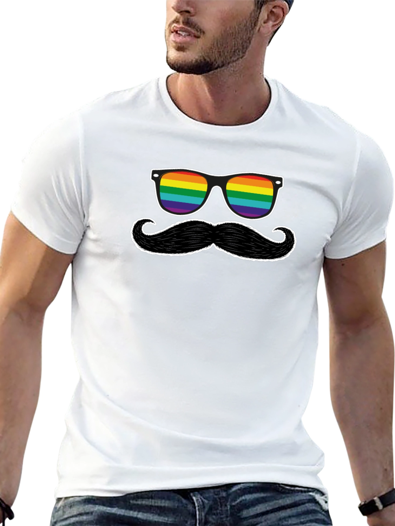 Black Rainbow Sunglasses and Mustache Graphic Tee view 13