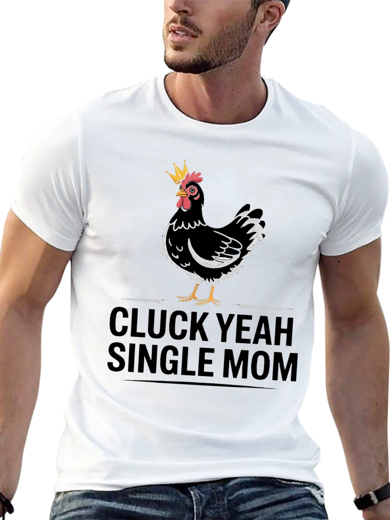 Black Cluck Yeah Single Mom T-Shirt - Black Cotton Tee view 13