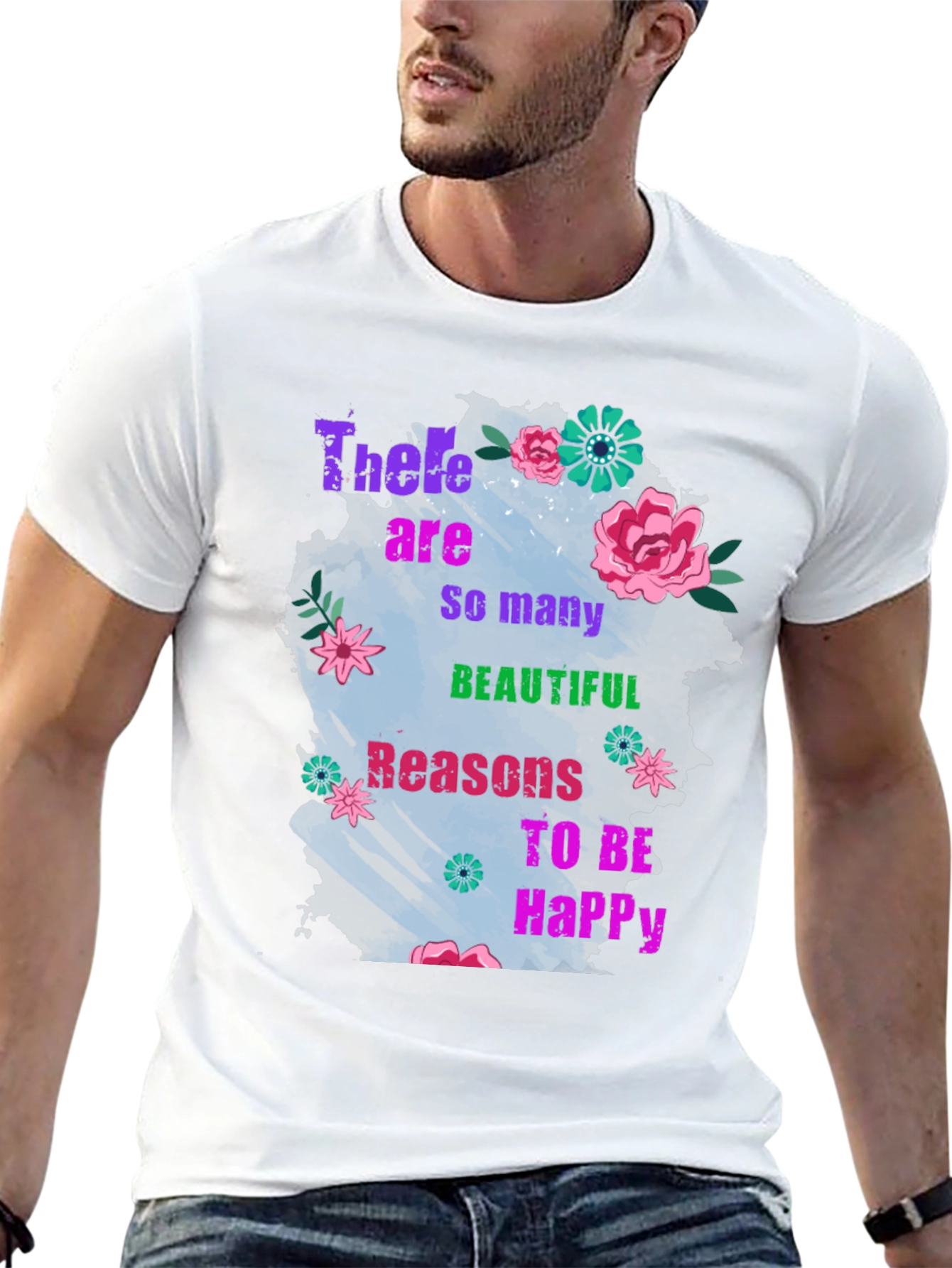Black Floral Inspirational T-Shirt - Reasons to Be Happy view 13