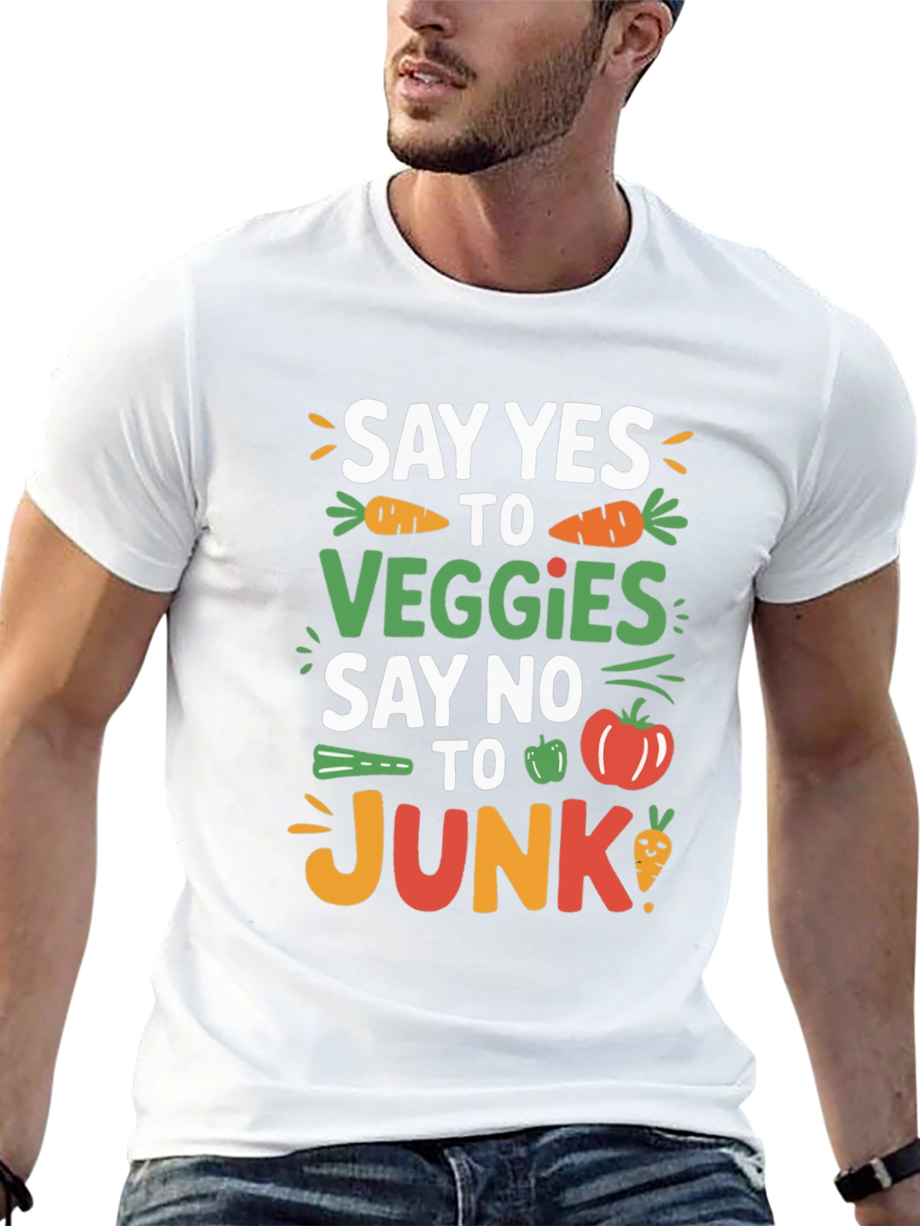 Black Say Yes to Veggies T-Shirt - Eat Healthy! view 13