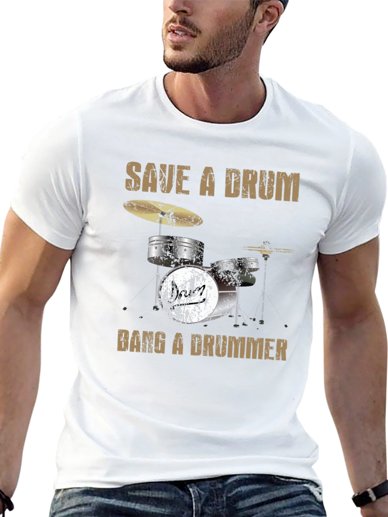 Black Save a Drum Bang a Drummer Black Graphic Tee view 13