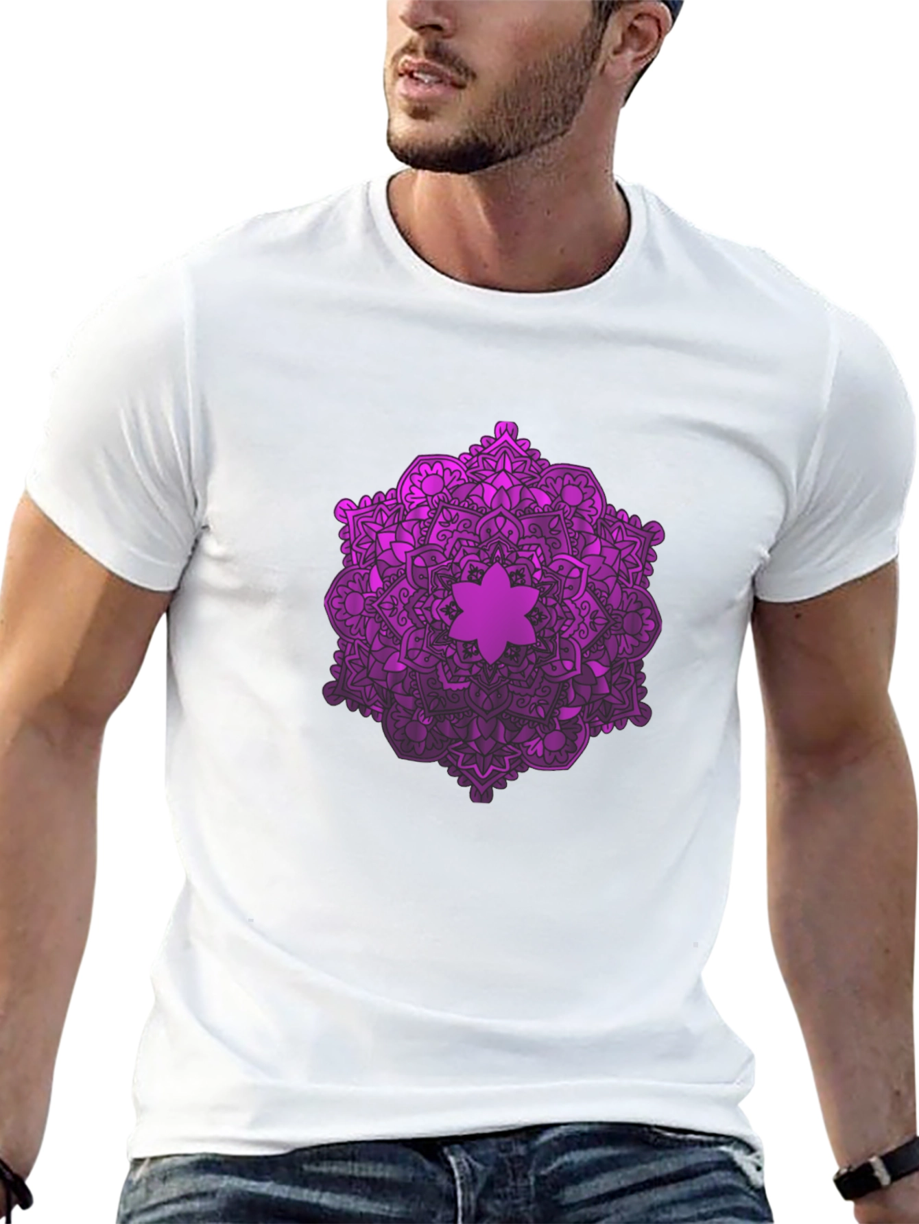 Black Purple Mandala Graphic Black T-Shirt view 13