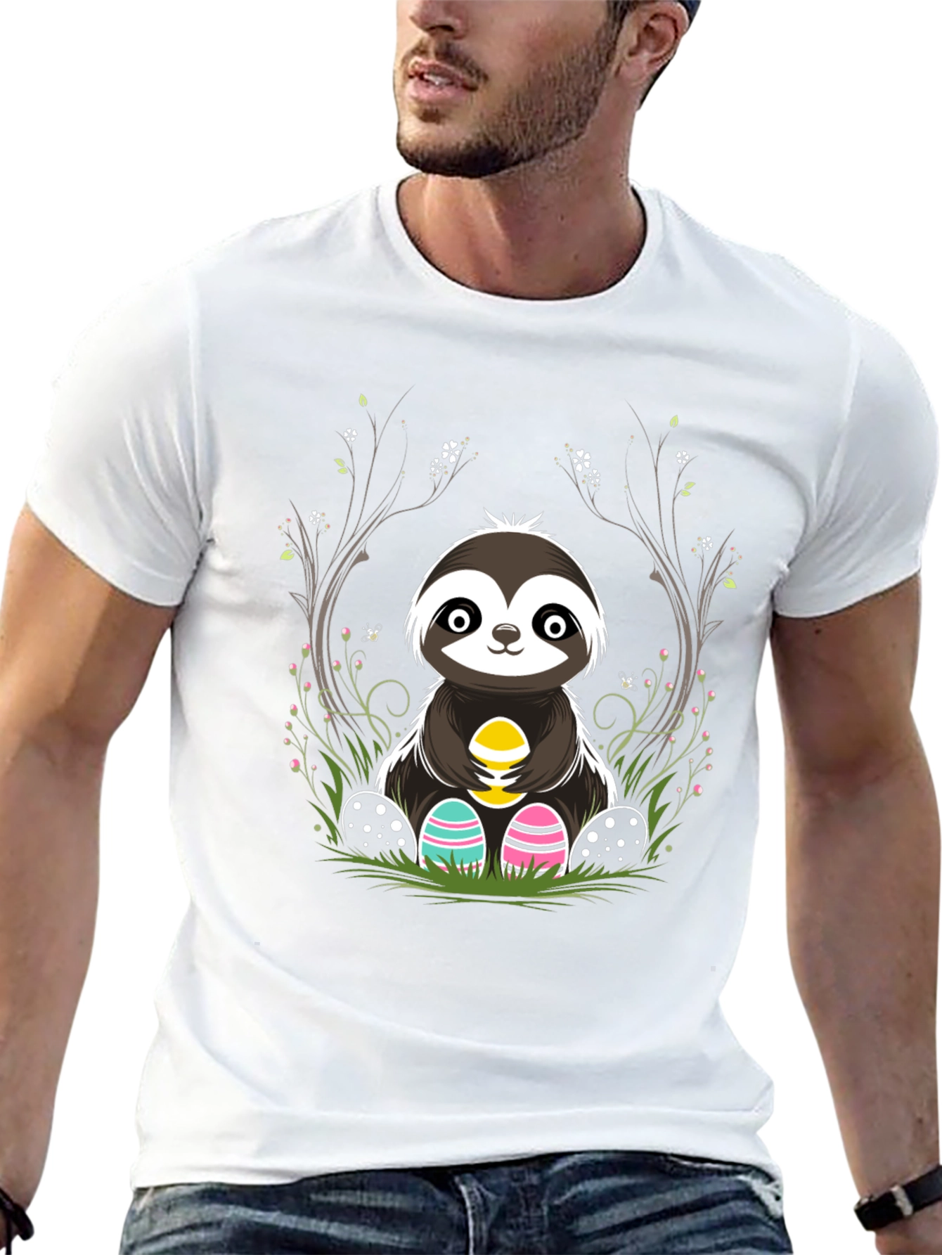 Black Cute Sloth Easter Egg T-Shirt view 13