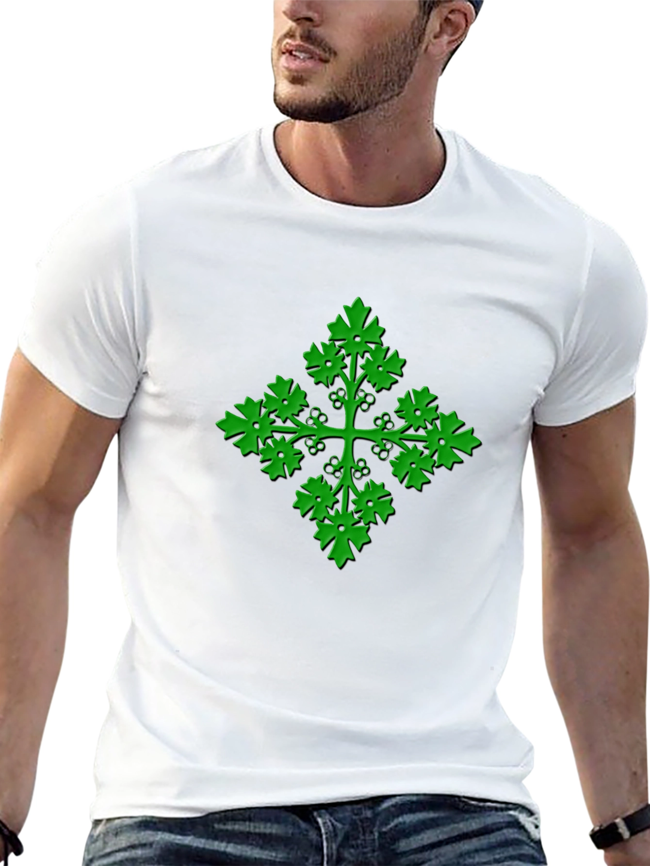 Black Green Leaf Cross Black T-Shirt view 13