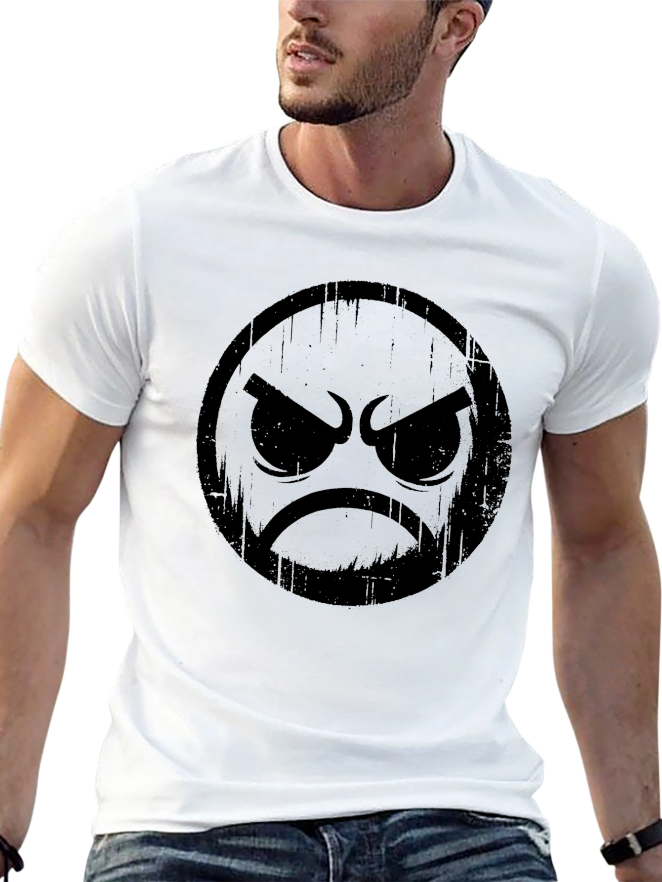 Black Angry Face Graphic Black T-Shirt view 13