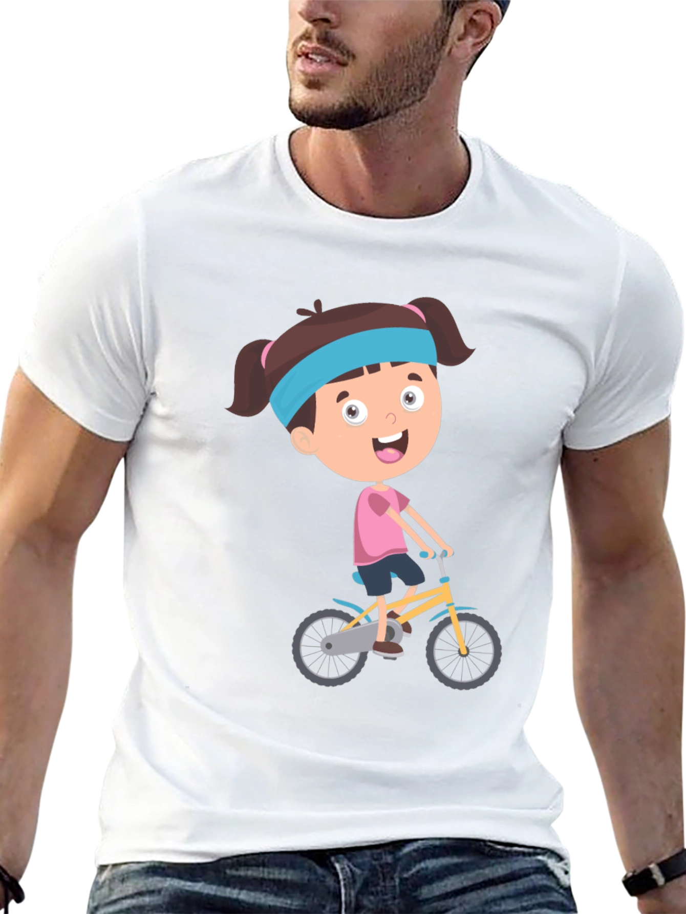 Black Cartoon Girl Biking Graphic Print Tee - Casual Comfort view 13