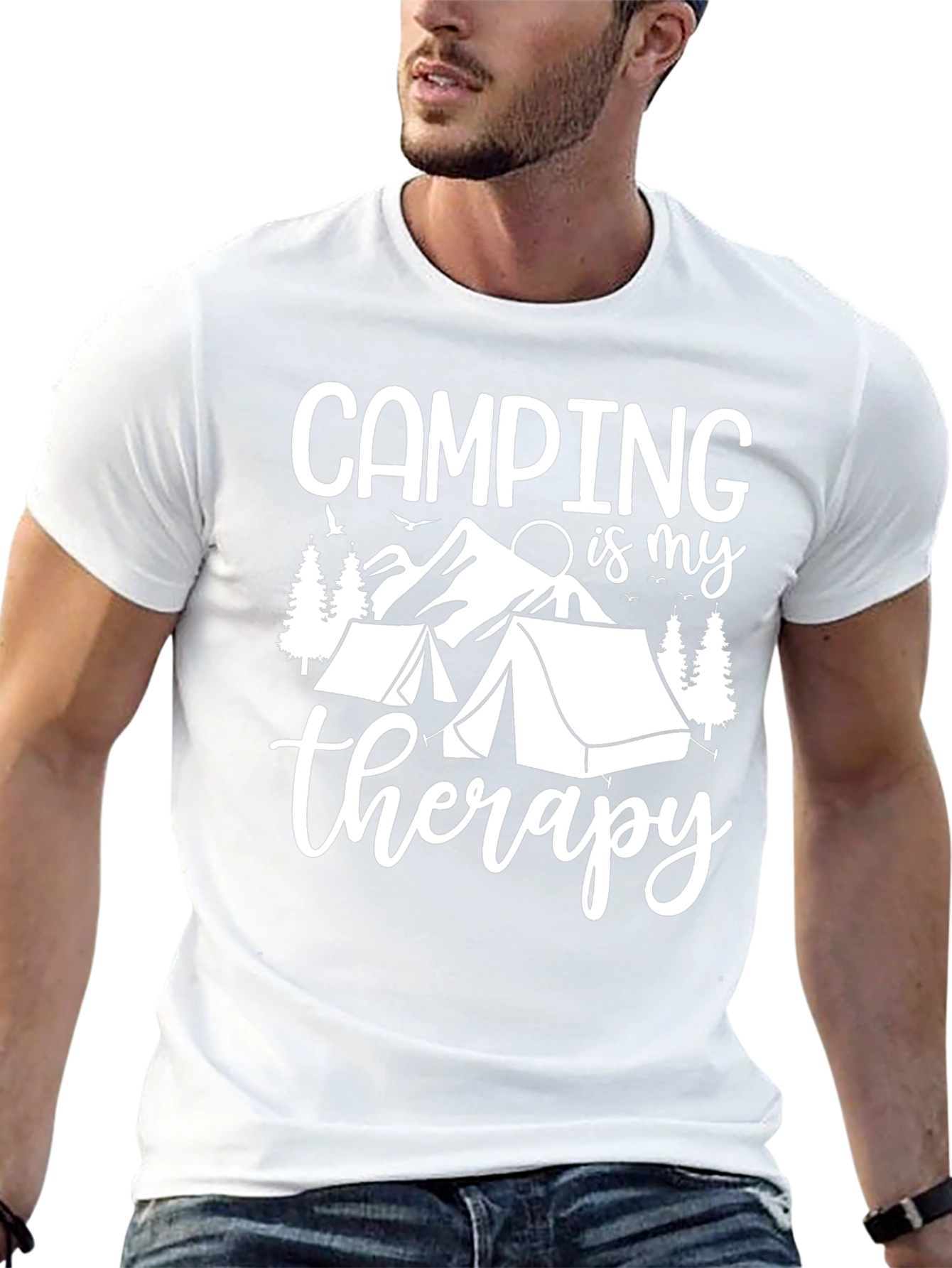 Black Camping Therapy Graphic Tee - Black Cotton T-Shirt view 13