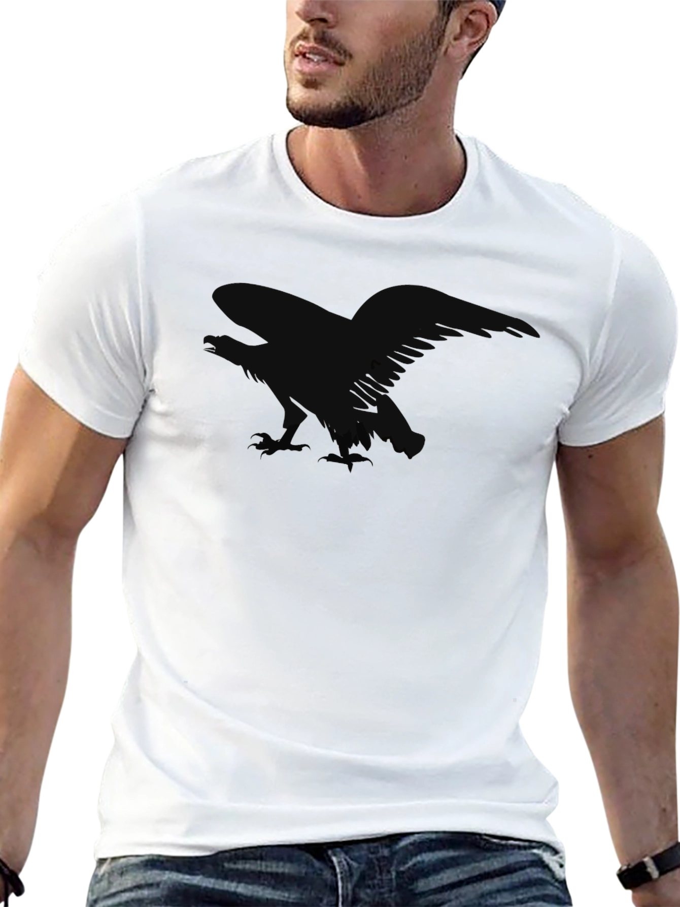 Black Men's Black Raven Graphic T-Shirt view 13