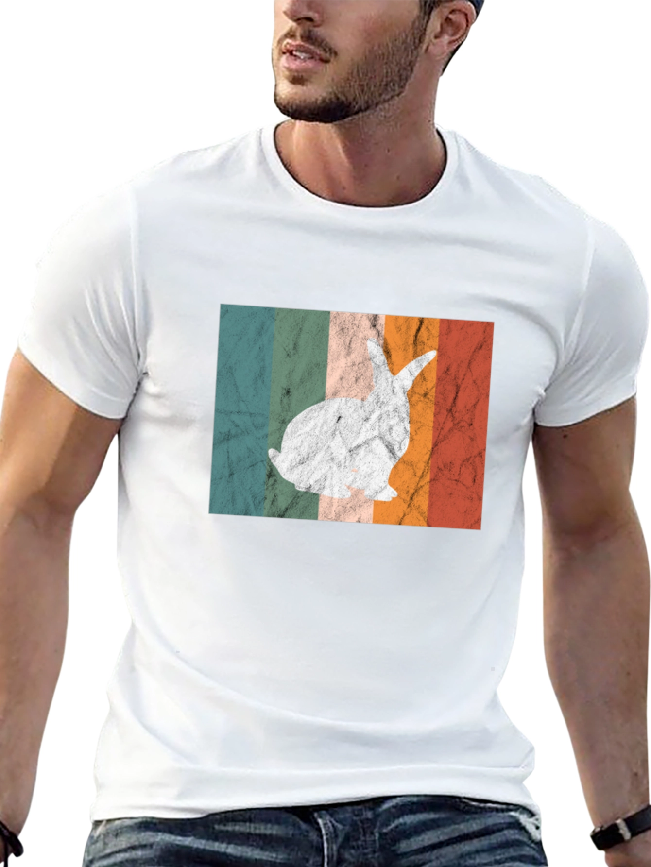 Black Retro Rabbit Graphic Tee - Vintage Style Easter Shirt view 13