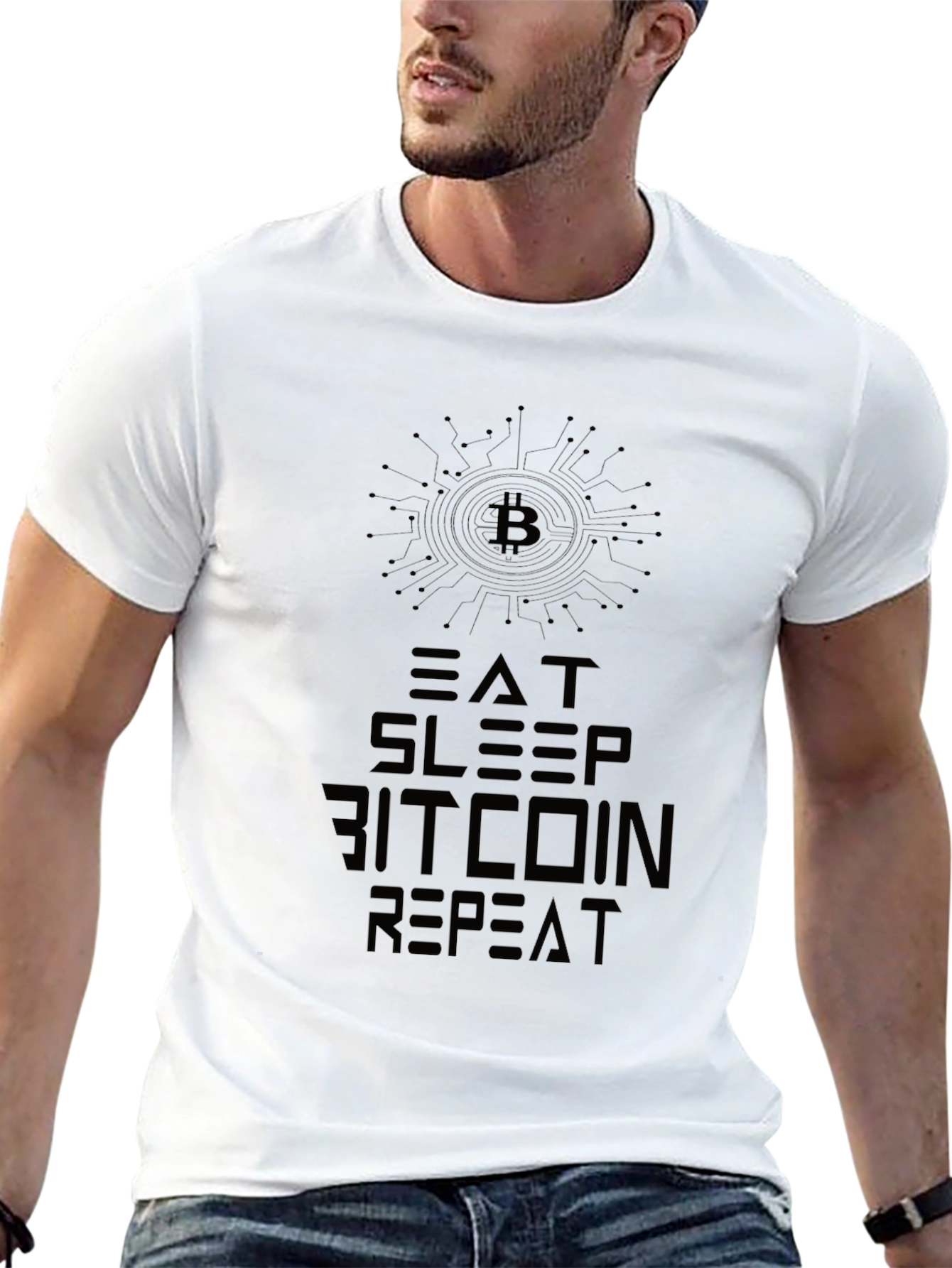 Black Eat Sleep Bitcoin Repeat Black Graphic Tee view 13