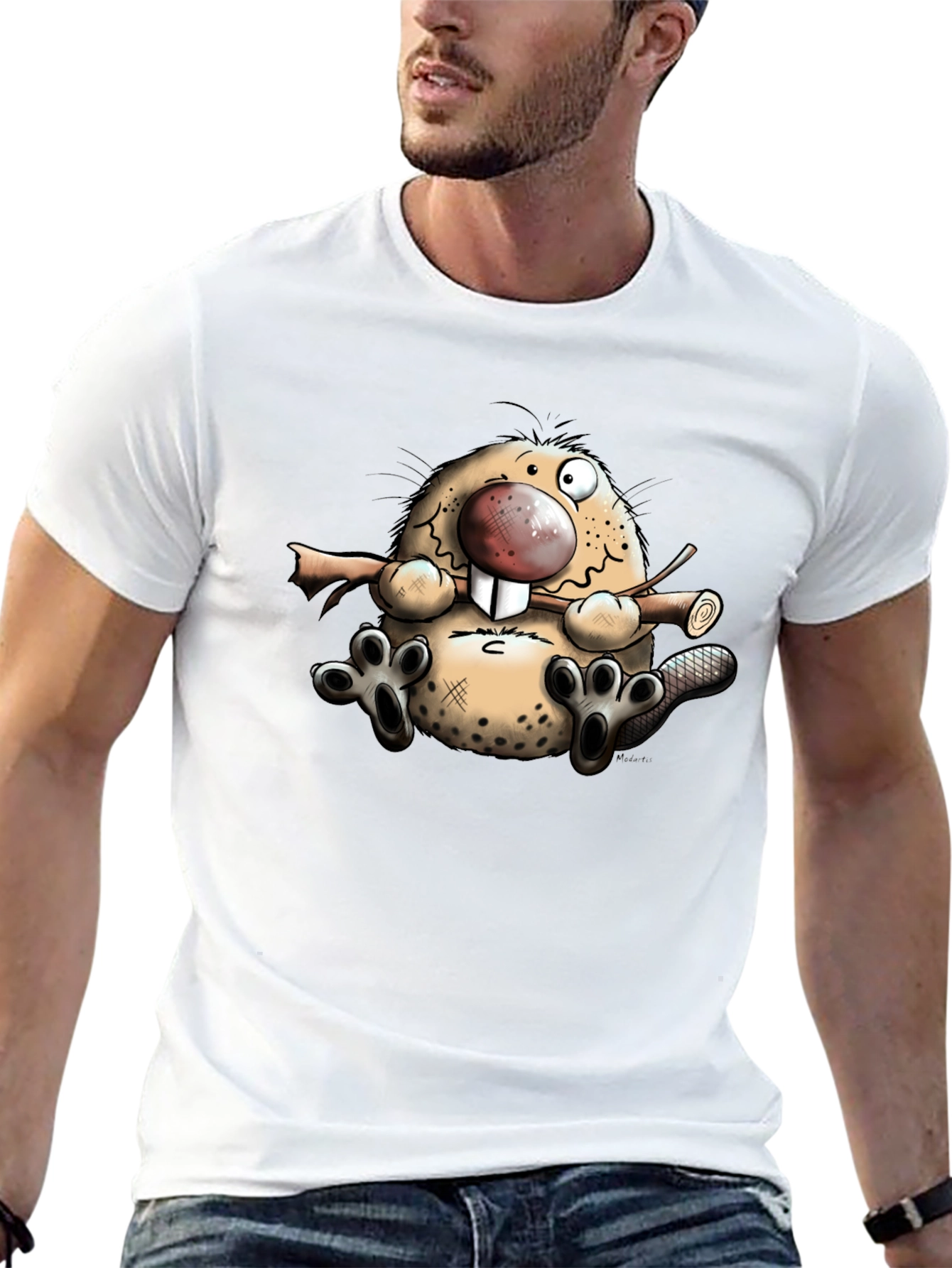 Black Cartoon Beaver Graphic T-Shirt view 13