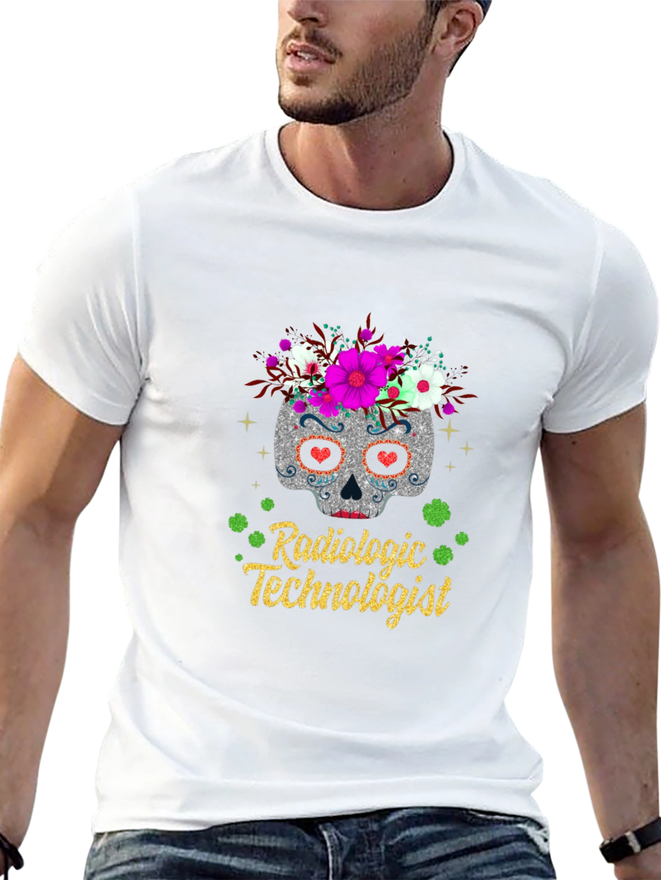 Black Radiologic Technologist Sugar Skull T-Shirt view 13