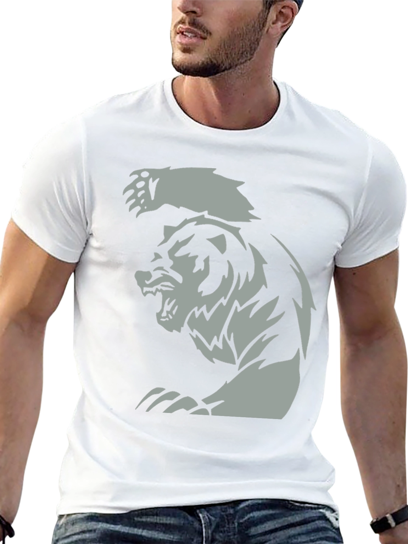 Black Men's Black T-Shirt with Fierce Bear Graphic view 13