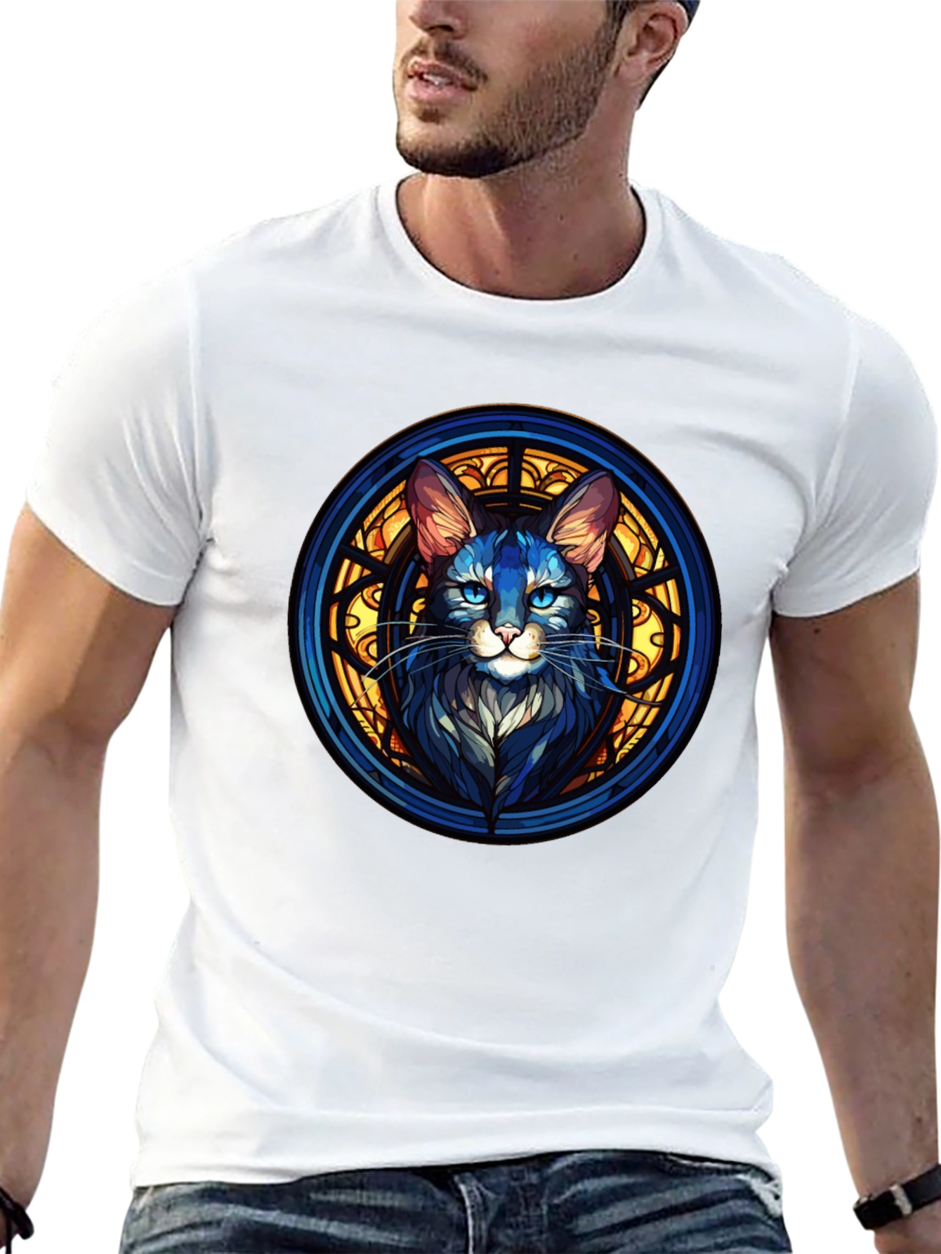 Black Stained Glass Cat Graphic Black T-Shirt view 13