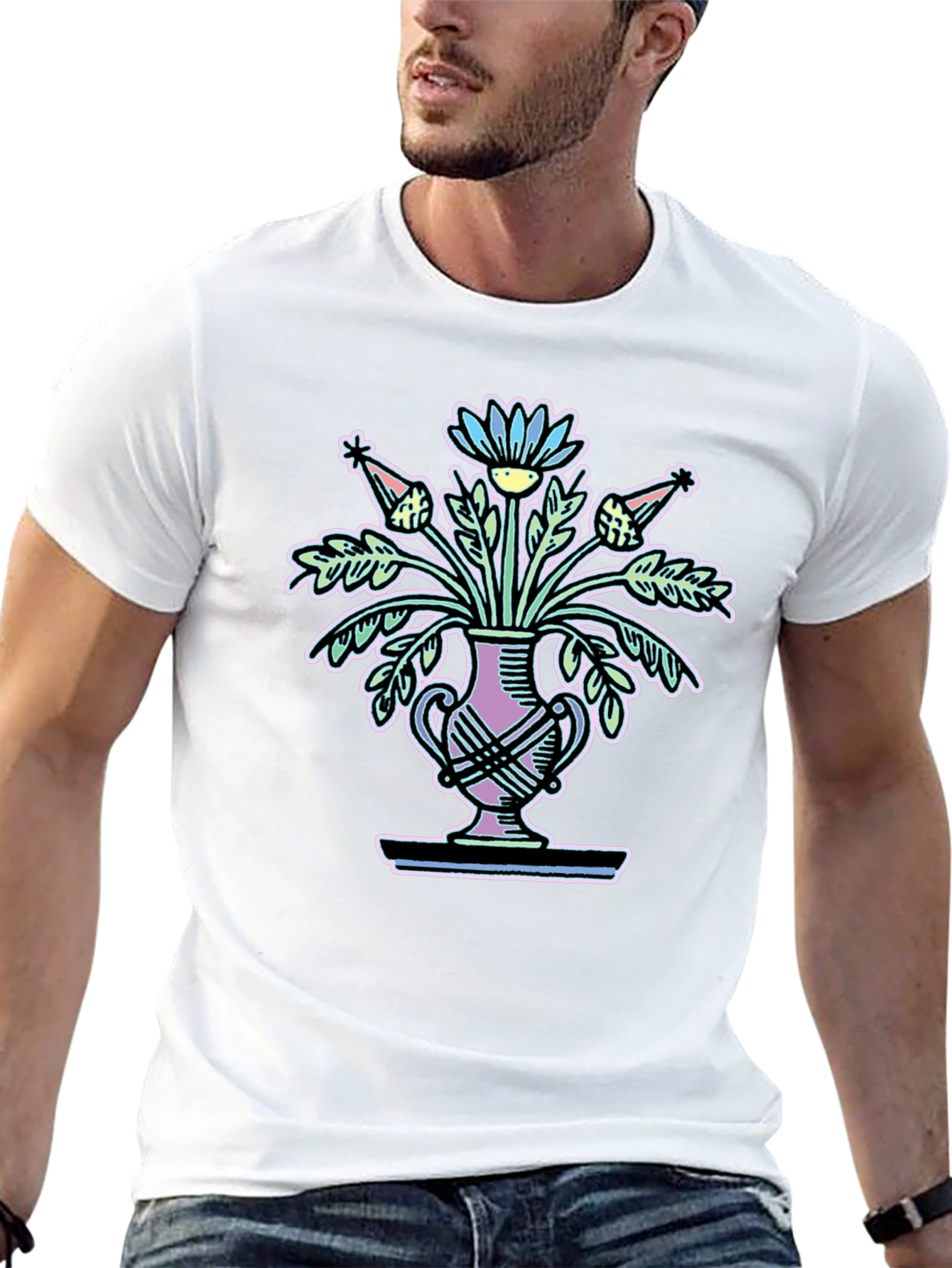 Black Floral Vase Graphic Tee - Black Unisex T-Shirt view 13