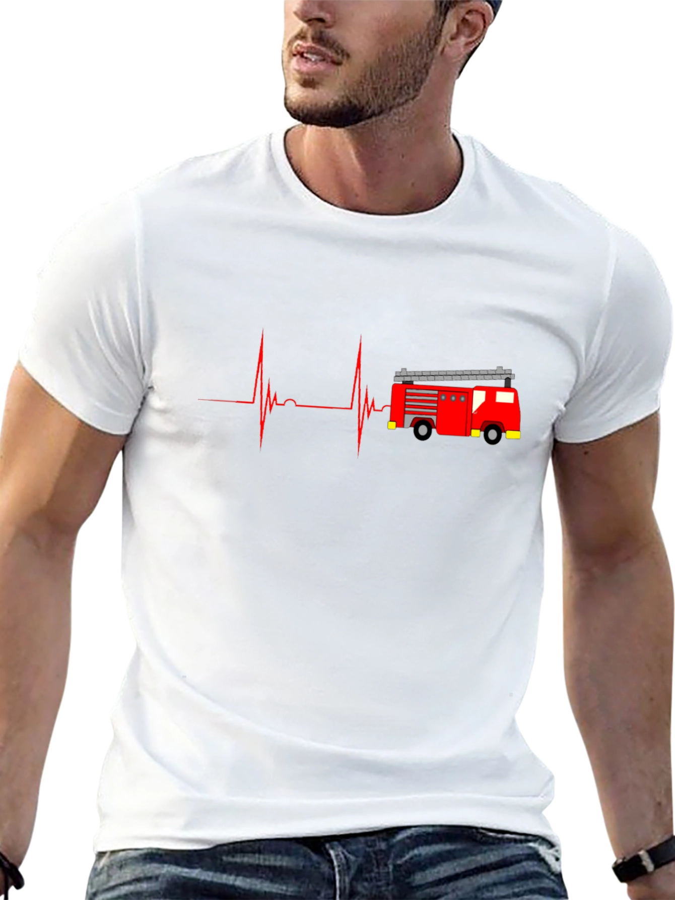 Black Fire Truck Heartbeat Graphic Tee - Black view 13