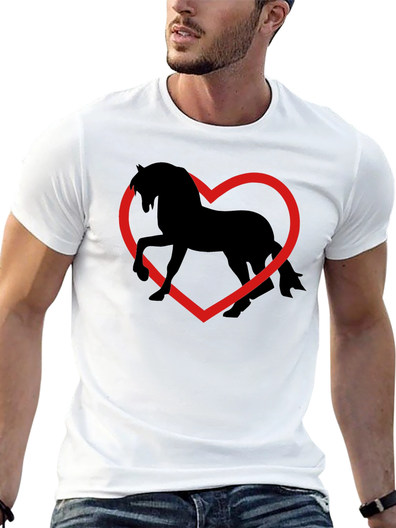 Black Horse Heart T-Shirt - Black Cotton Graphic Tee view 13