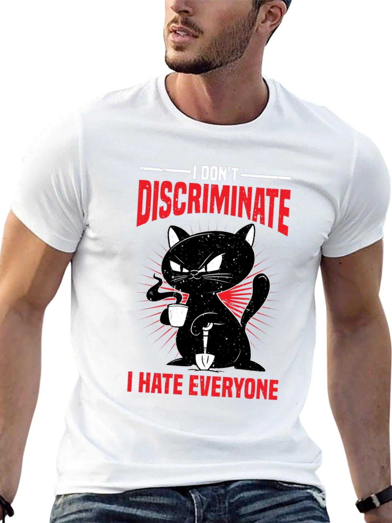 Black I Don't Discriminate - Funny Cat T-Shirt view 13