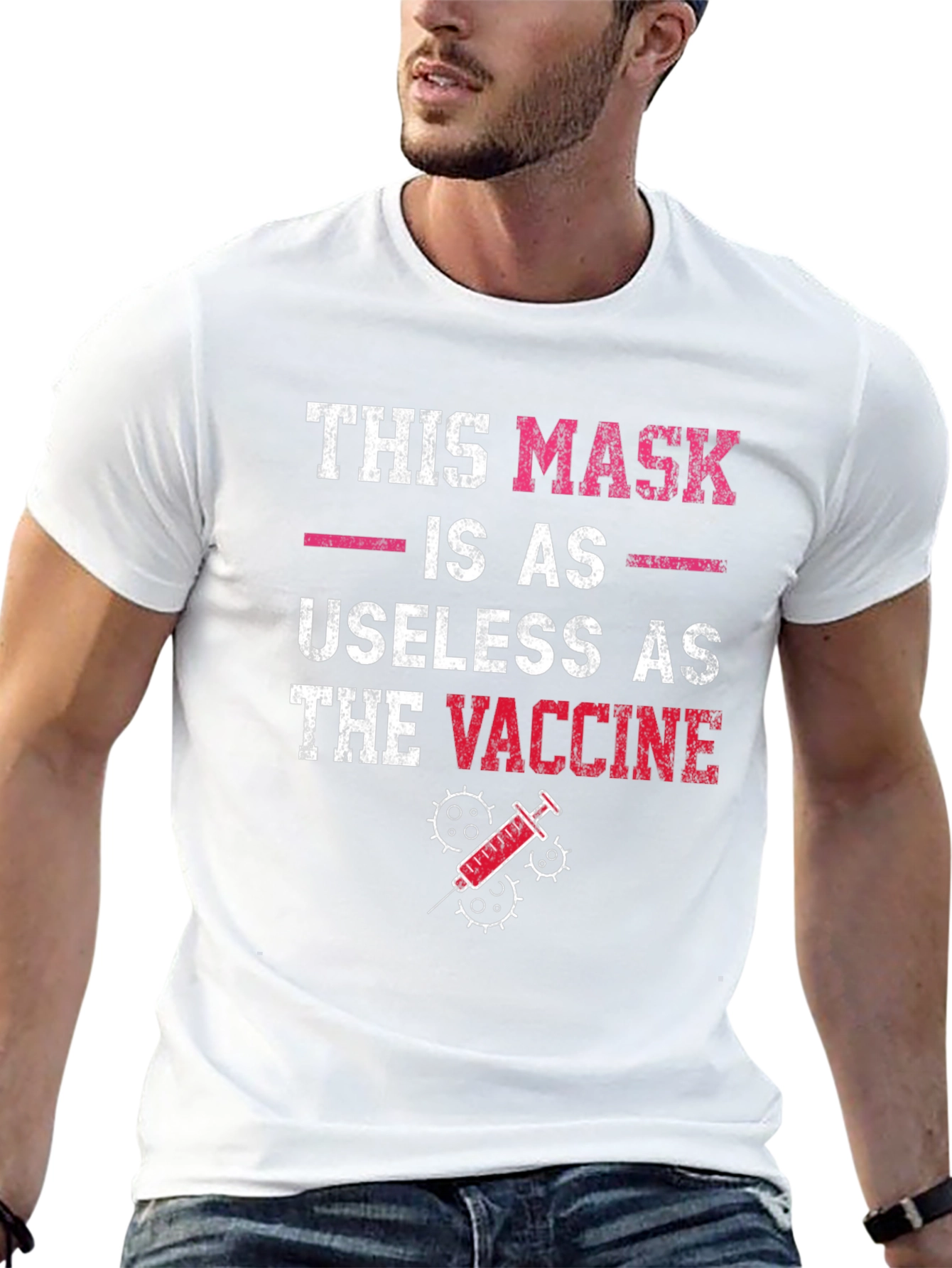 Black Humorous Anti-Vaccine T-Shirt: Mask Useless as Vaccine view 13