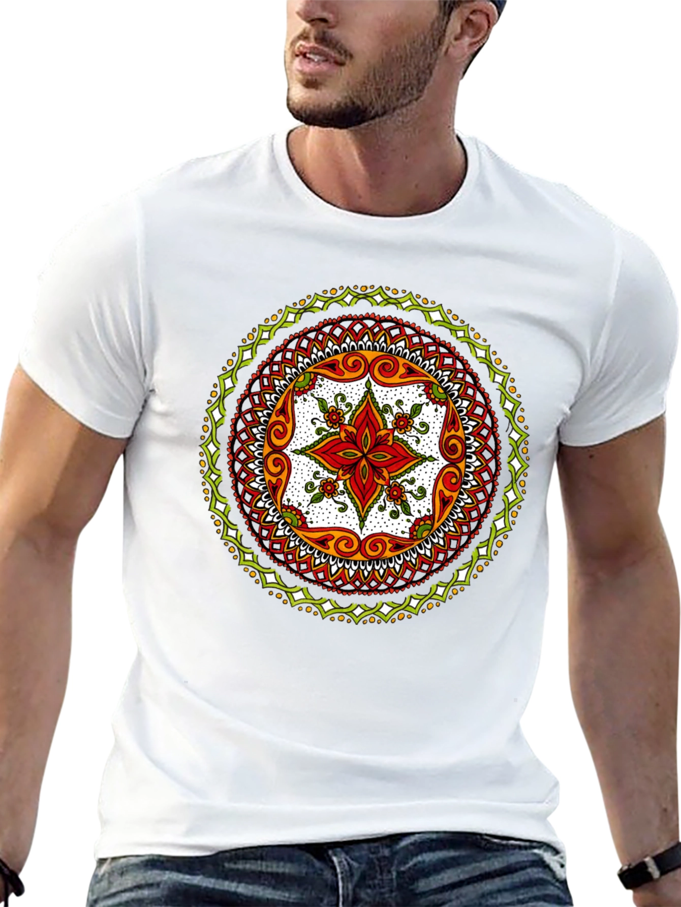 Black Mandala Print Black T-Shirt - Artistic Style view 13