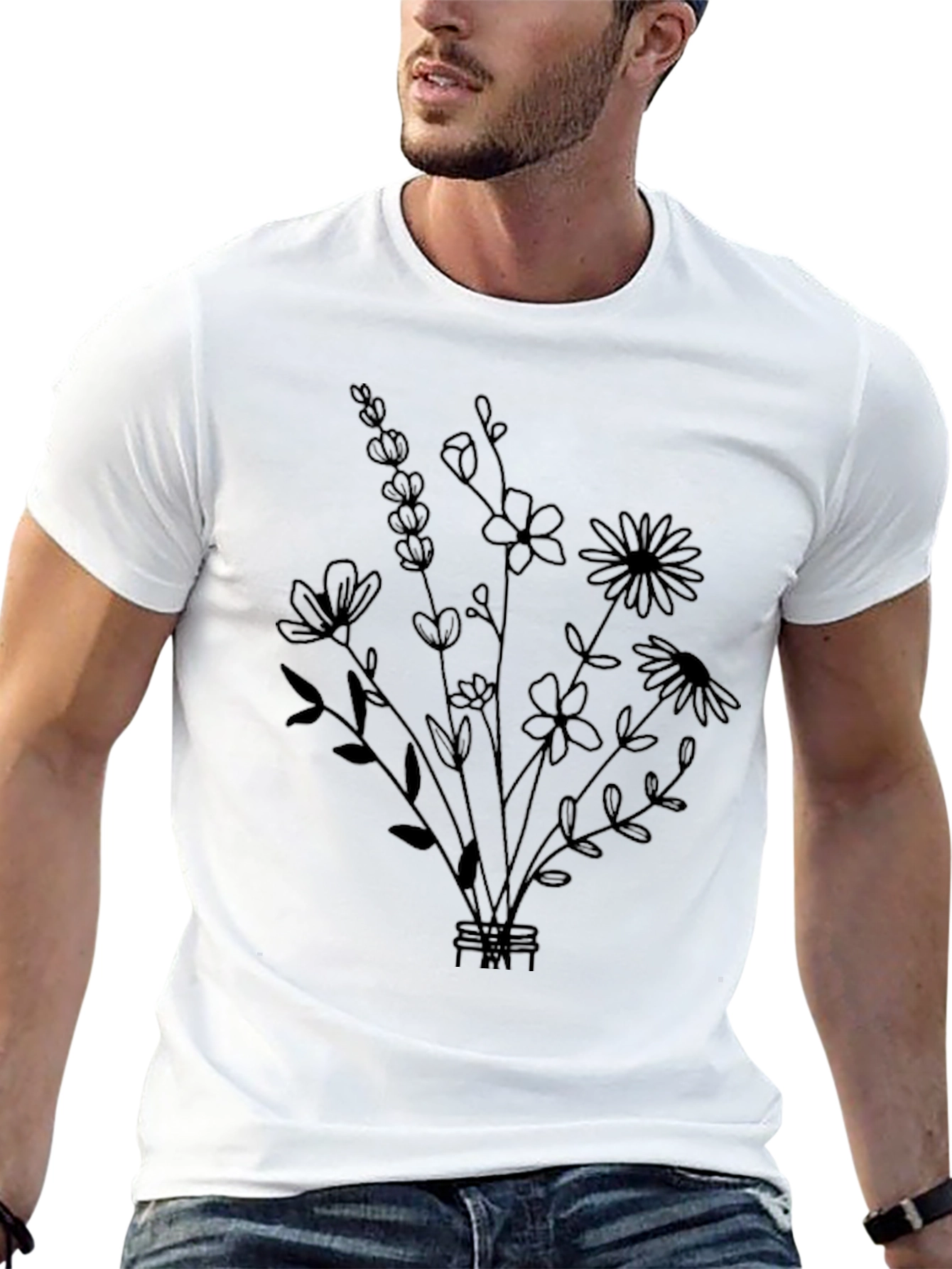 Black Floral Bouquet Graphic Tee - Stylish Black T-Shirt view 13