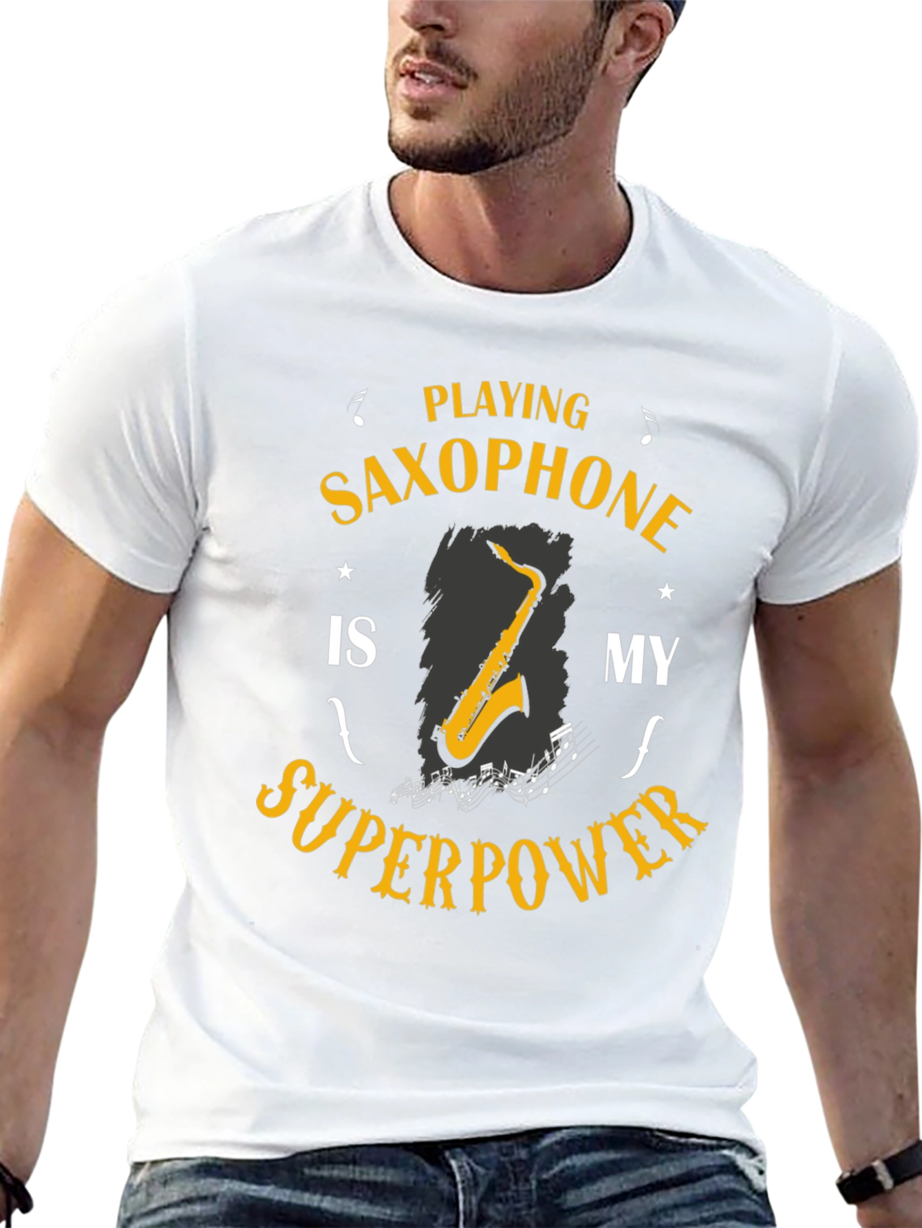 Black Saxophone Superpower T-Shirt: Musician's Humor Tee view 13