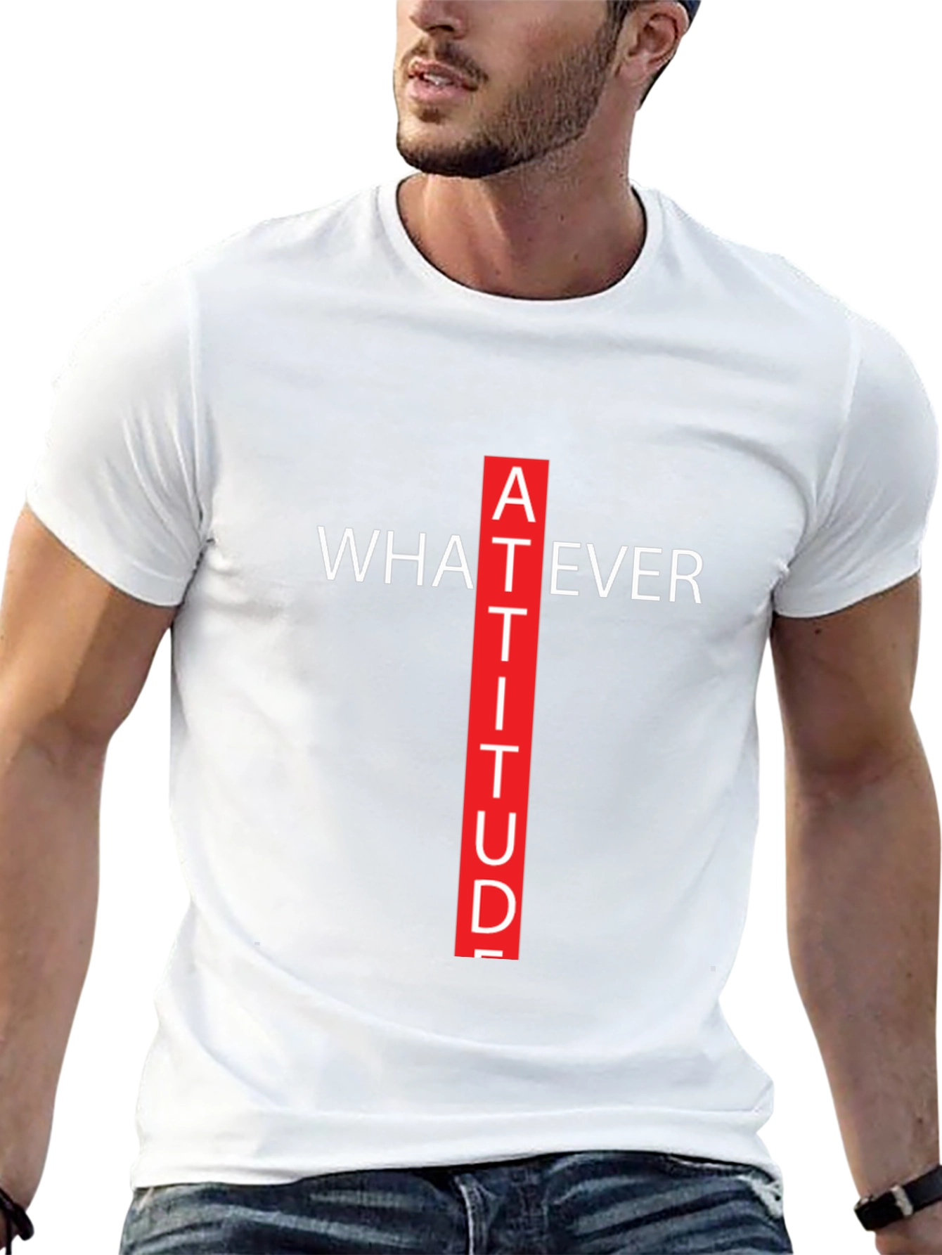 Black Attitude Graphic Tee - Whatever Crew Neck T-Shirt view 13