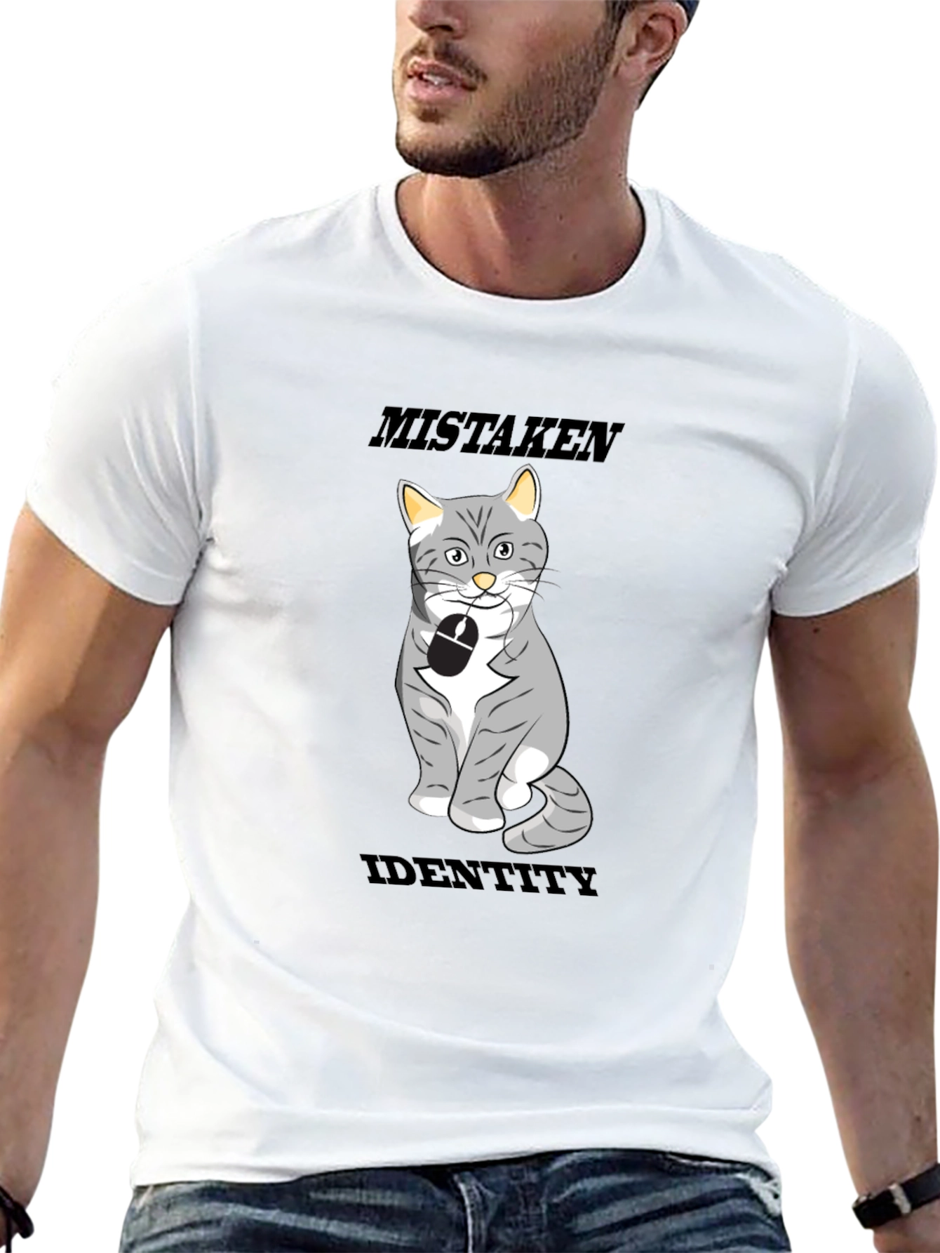 Black Mistaken Identity Cat T-Shirt, Funny Graphic Tee view 13