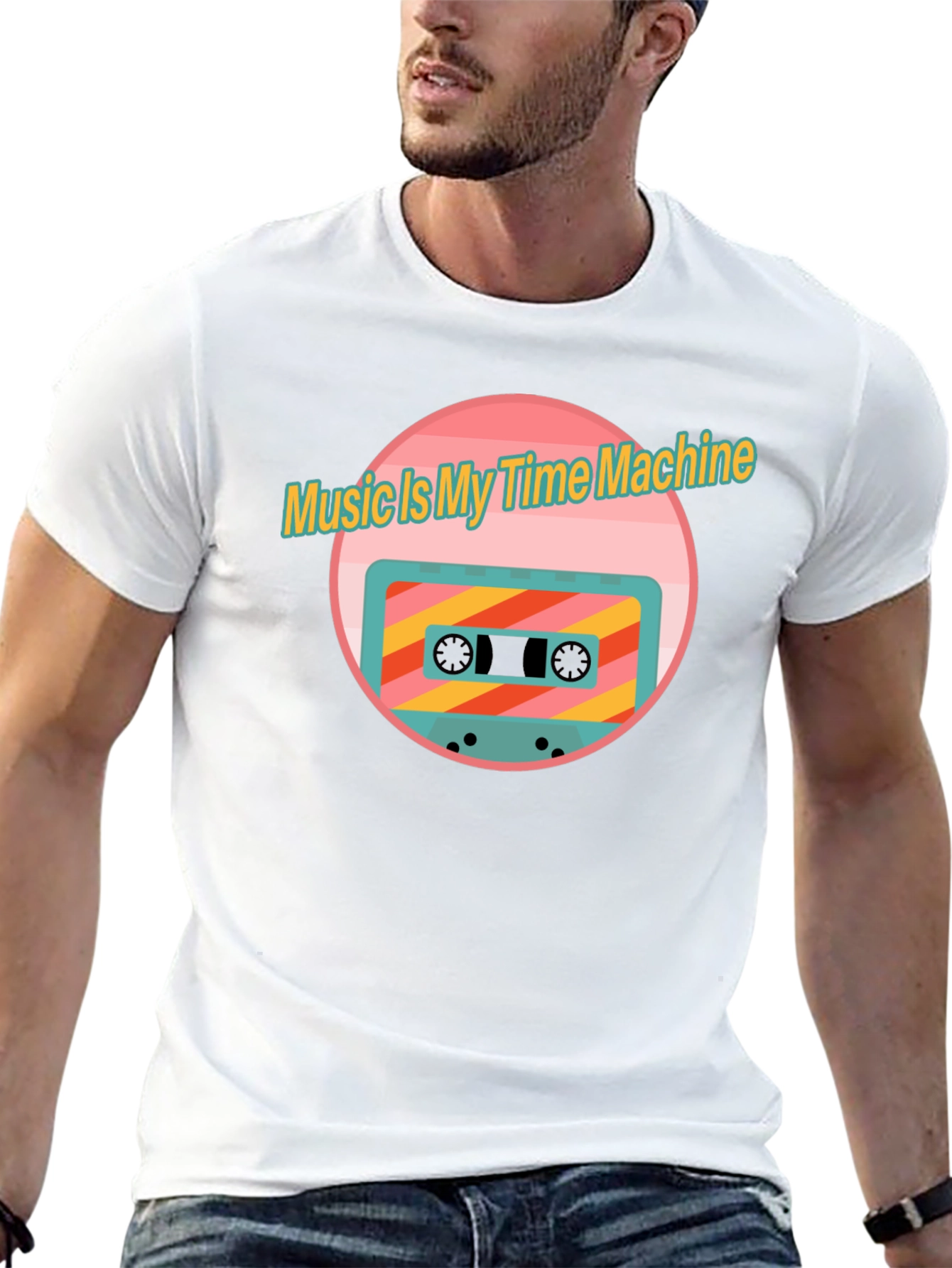 Retro Music Time Machine Cassette Tape Graphic T-Shirt - 13