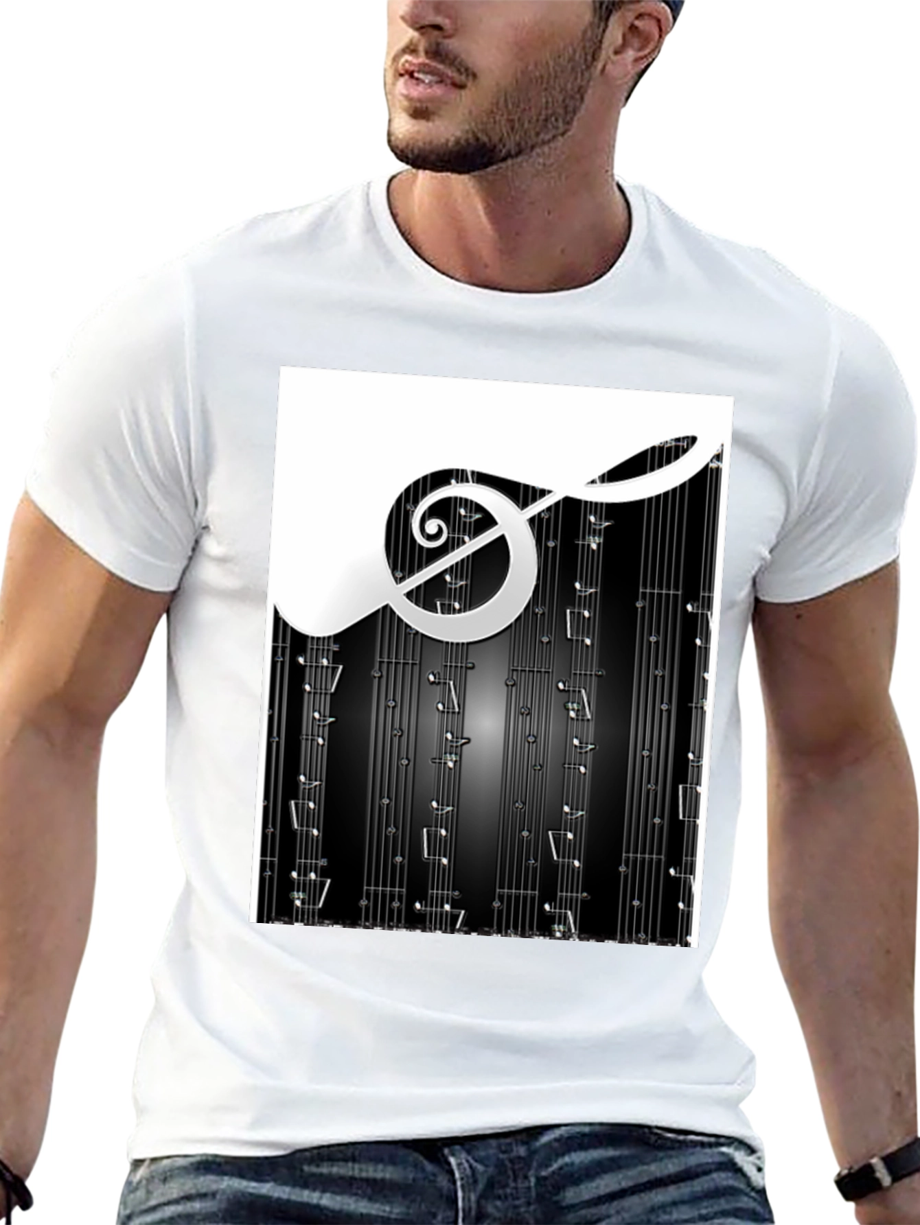 Black Music Notes Graphic Print Black T-Shirt view 13