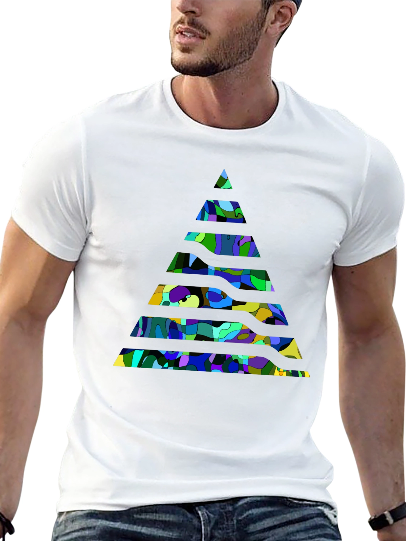 Black Abstract Geometric Pyramid Black T-Shirt view 13