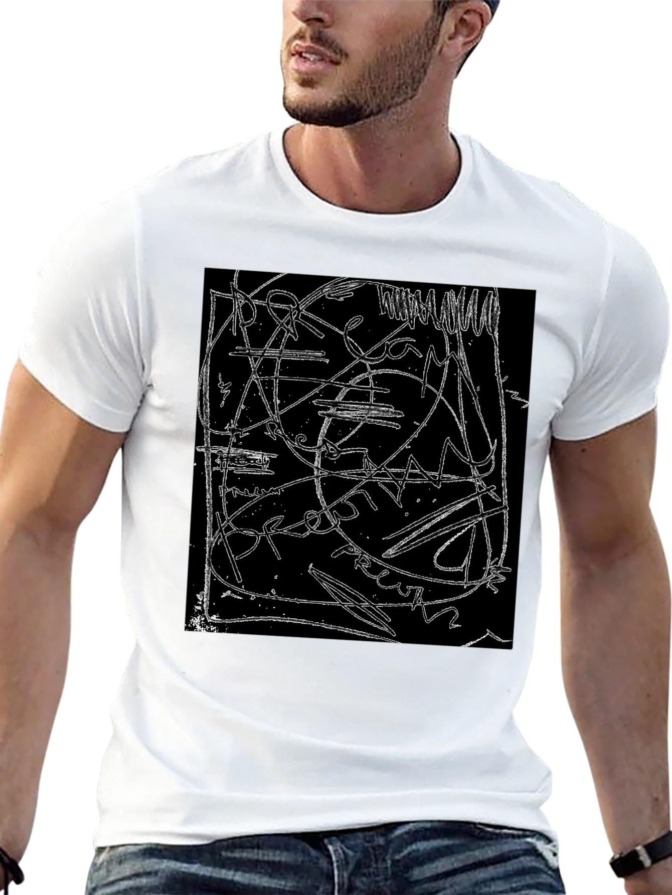 Black Abstract Line Art Graphic Black T-Shirt view 13