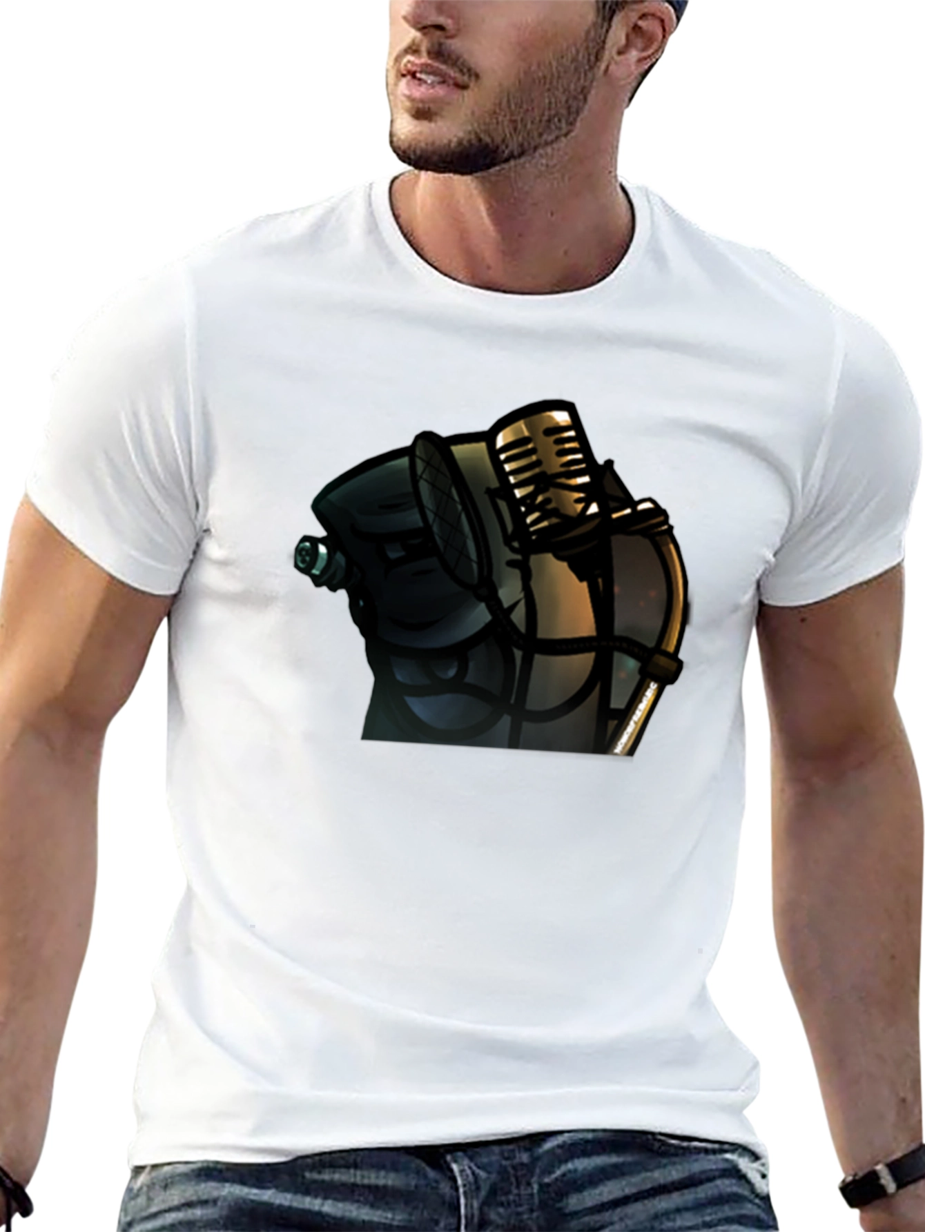 Black Vintage Microphone Graphic T-Shirt - Classic Style view 13