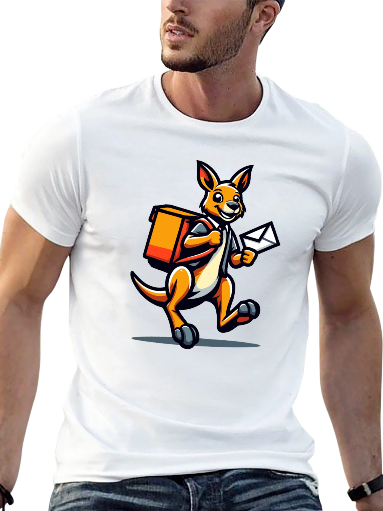 Black Kangaroo Postman Graphic Tee - Novelty T-Shirt view 13