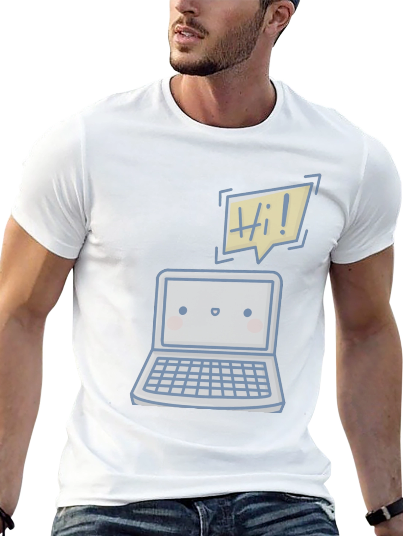 Black Cute Laptop "Hi!" Graphic Tee view 13