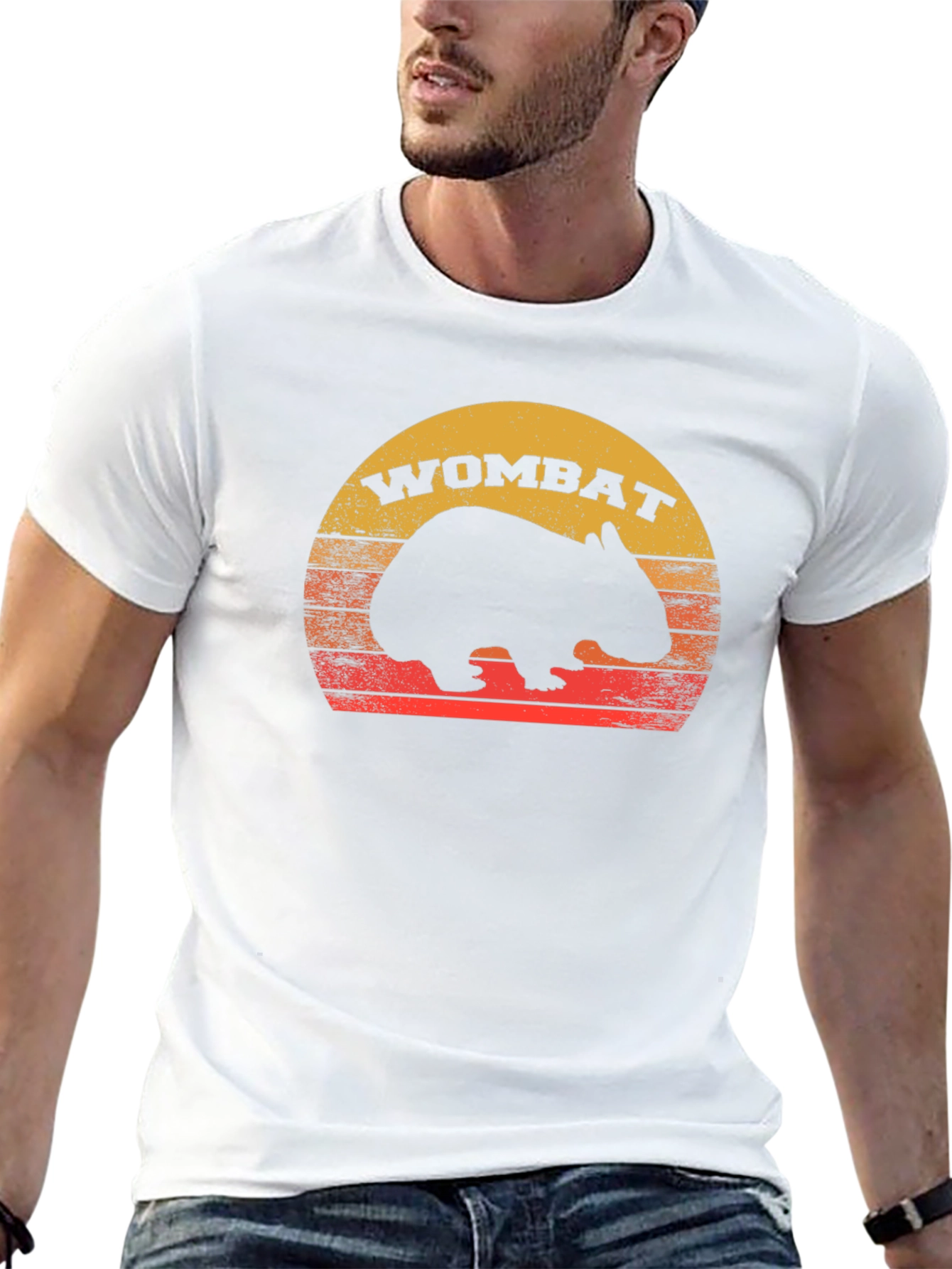 Black Retro Wombat Sunset T-Shirt view 13