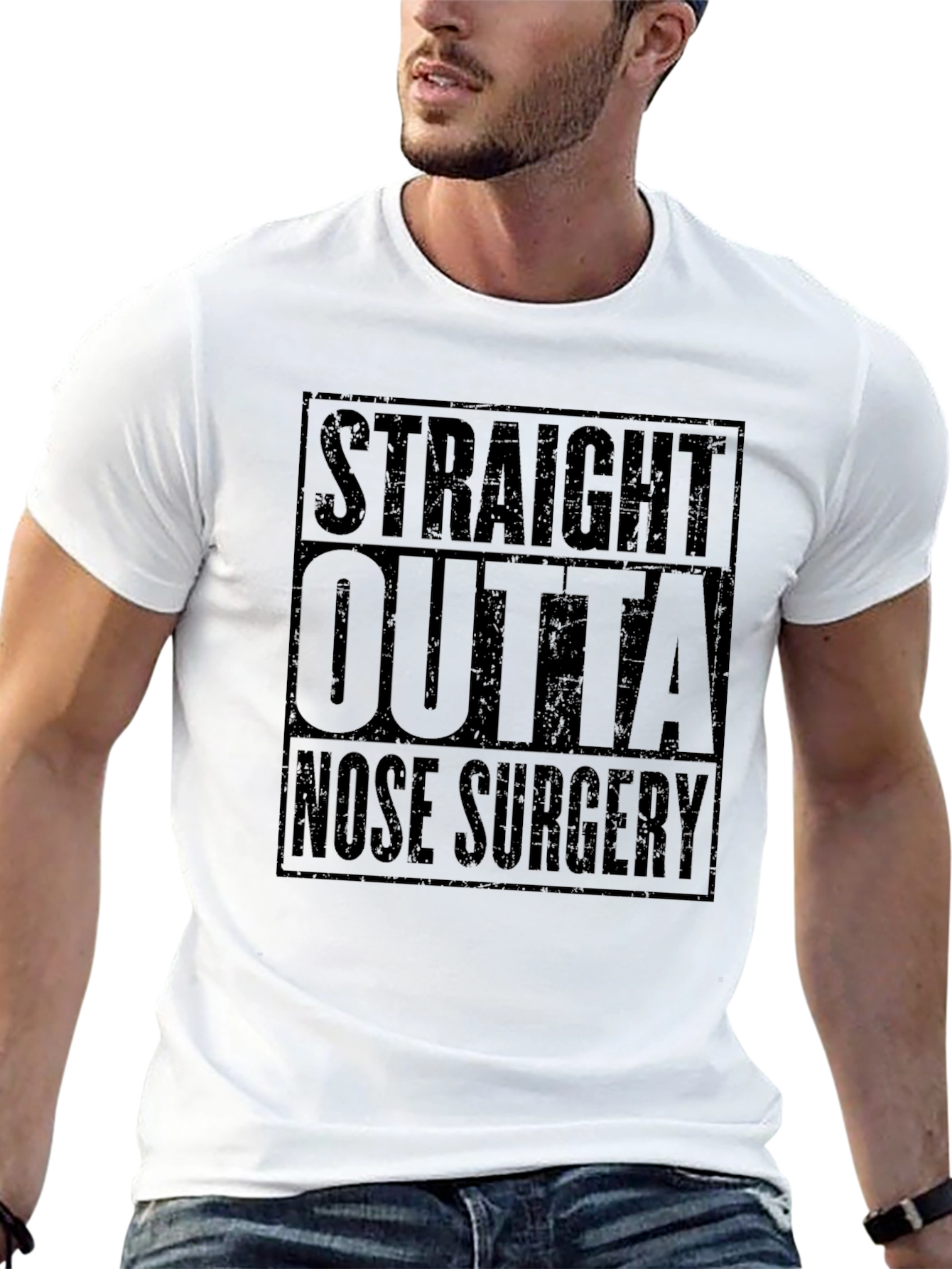 Black Straight Outta Nose Surgery Black T-Shirt view 13