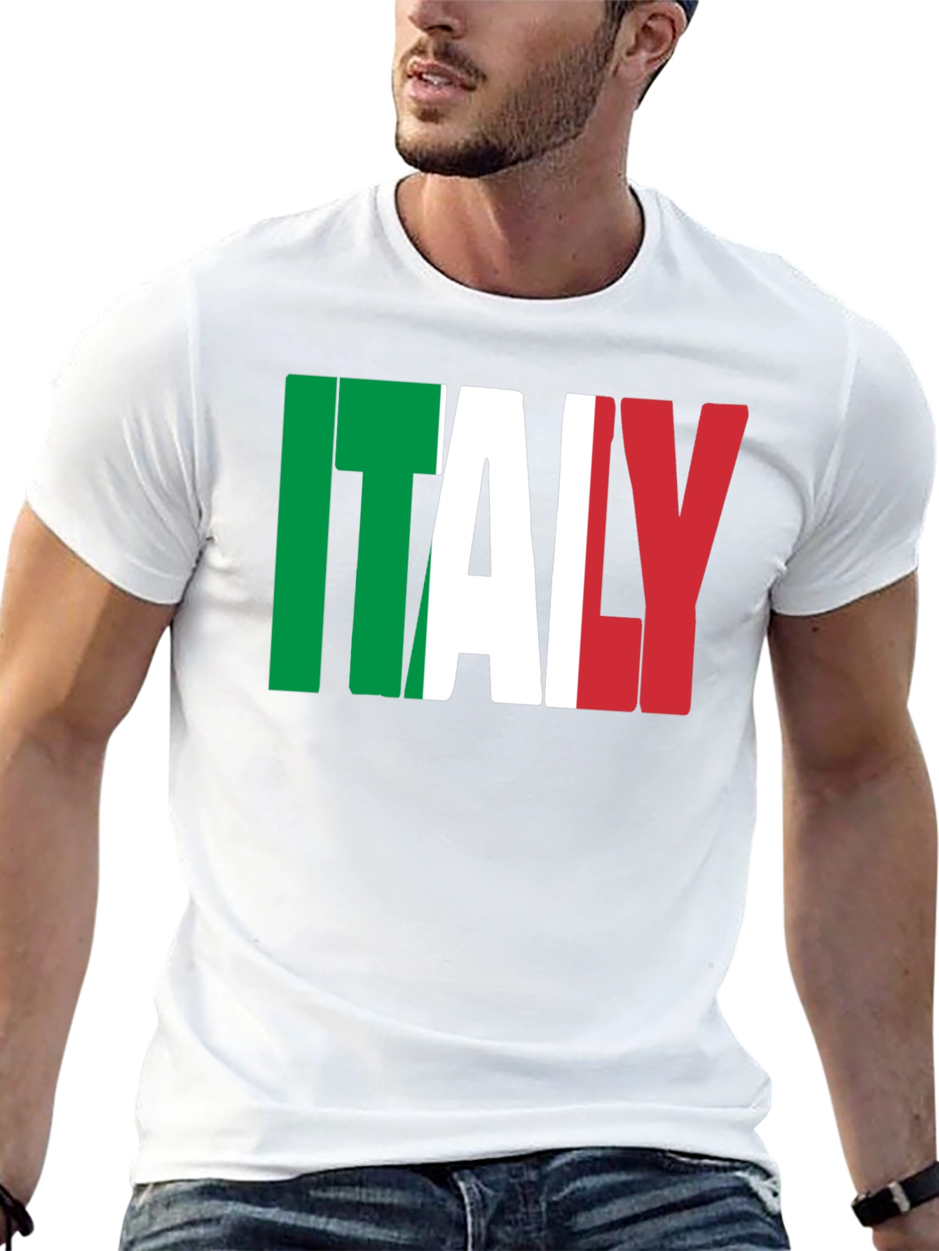 Black Italy Flag Graphic Print Black T-Shirt view 13